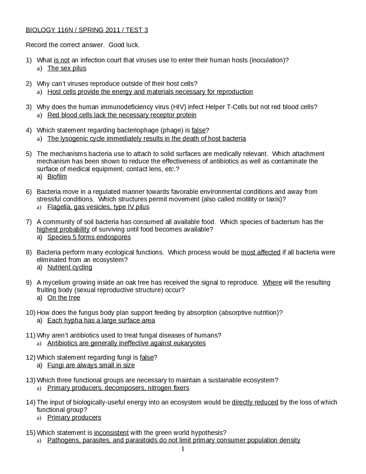 25 Practice Problems on General Biology Lab - Exam 3 - Spring 2011 ...