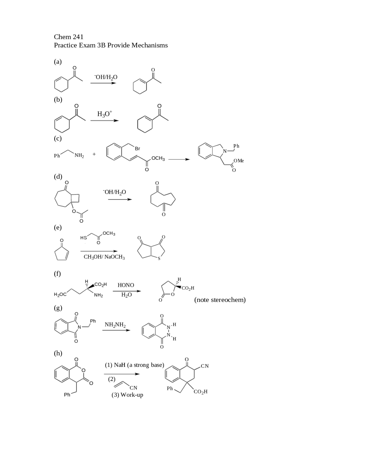 Organic Chemistry II - Midterm Practice Exam | CHEM 241 - Docsity