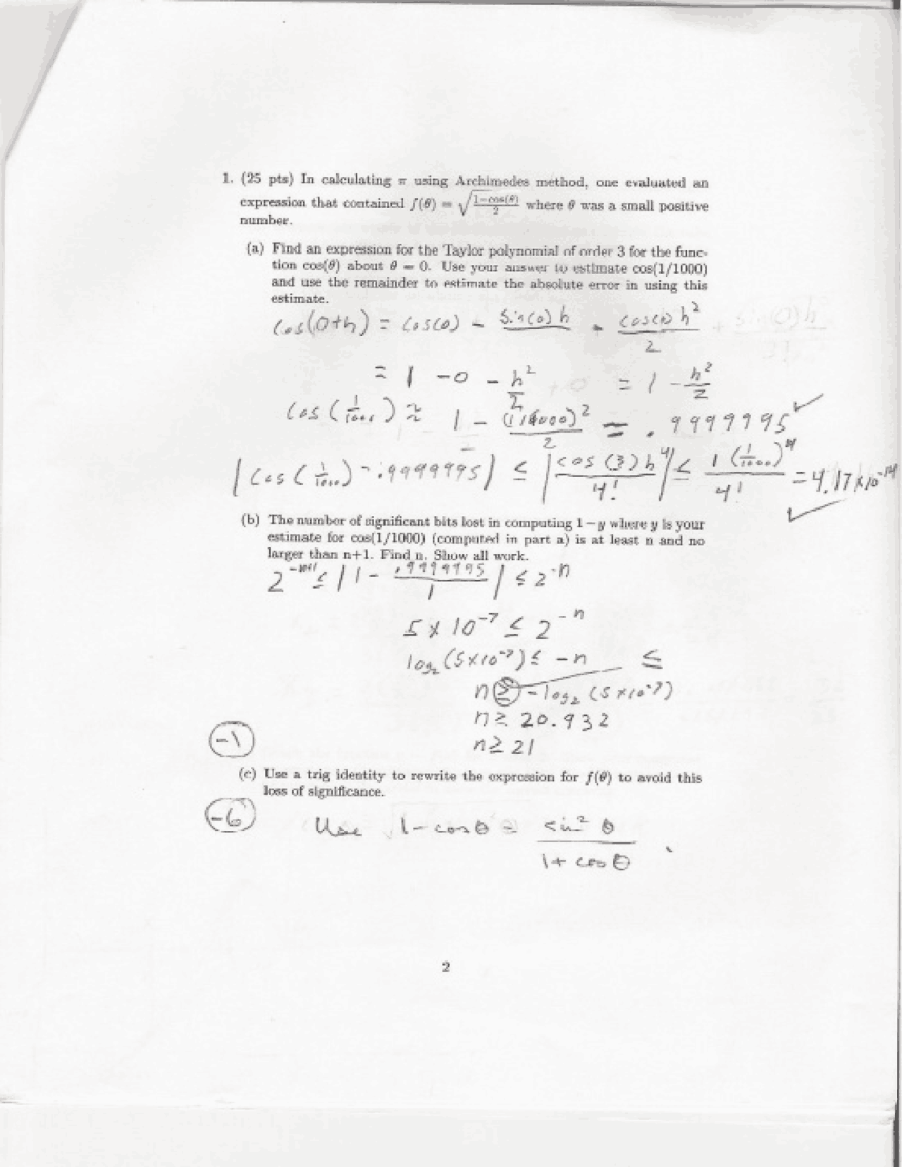 Exam 1 with Solution - Introduction Numerical Methods | CS 321 - Docsity