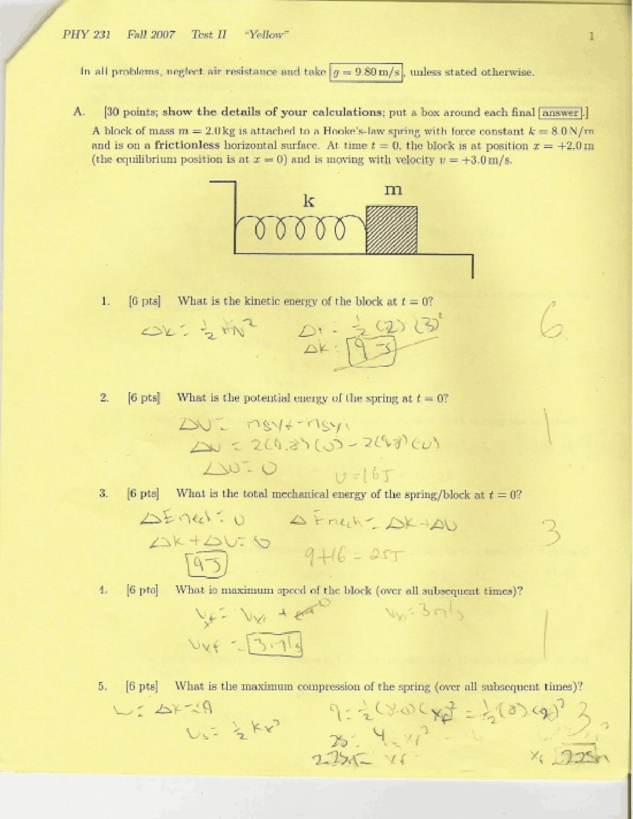 Solved Test II - Yellow - General University Physics | PHY 231 | Exams ...