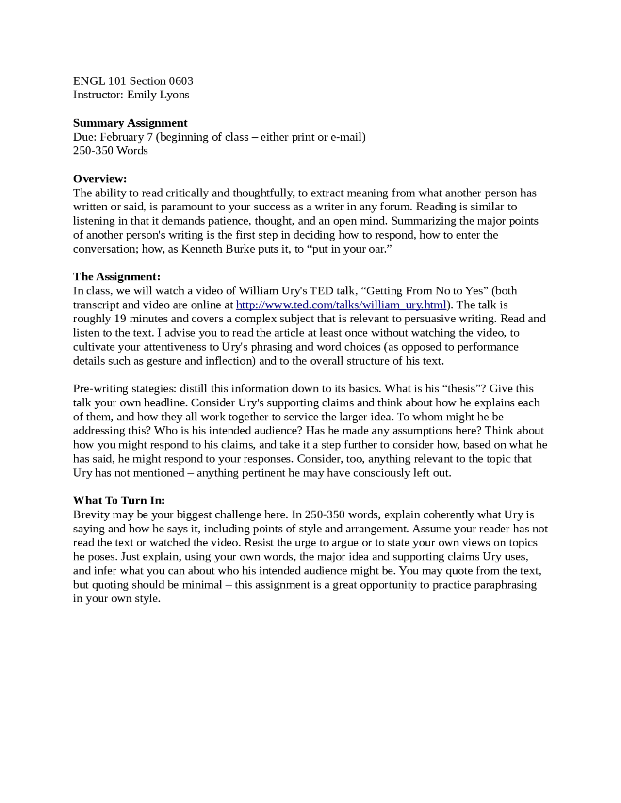 Pre Writing Strategies - Summary Assignment | ENGL 101 - Docsity