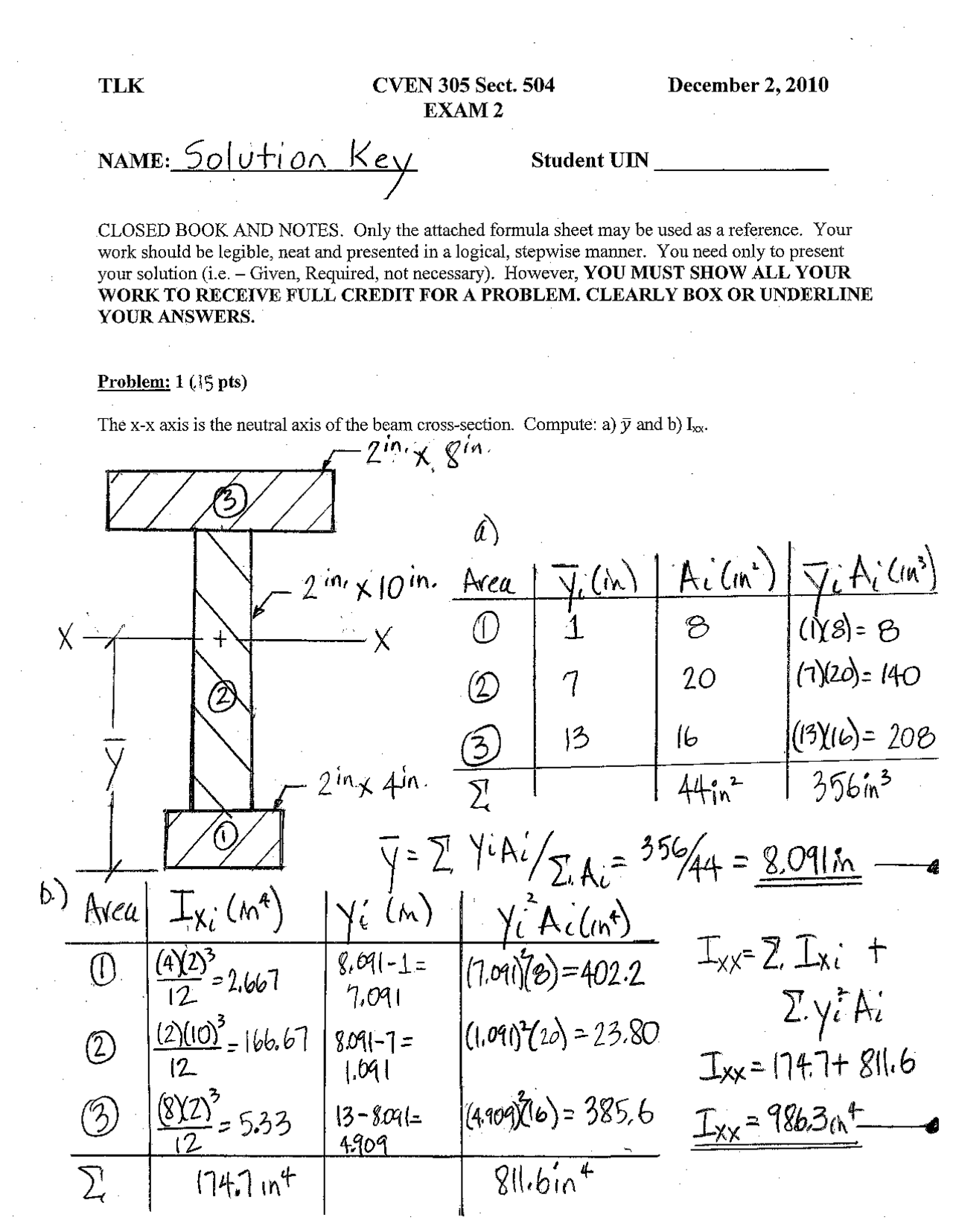 Quiz 2 Questions with Answers Key - Mechanics of Materials | CVEN 305 ...