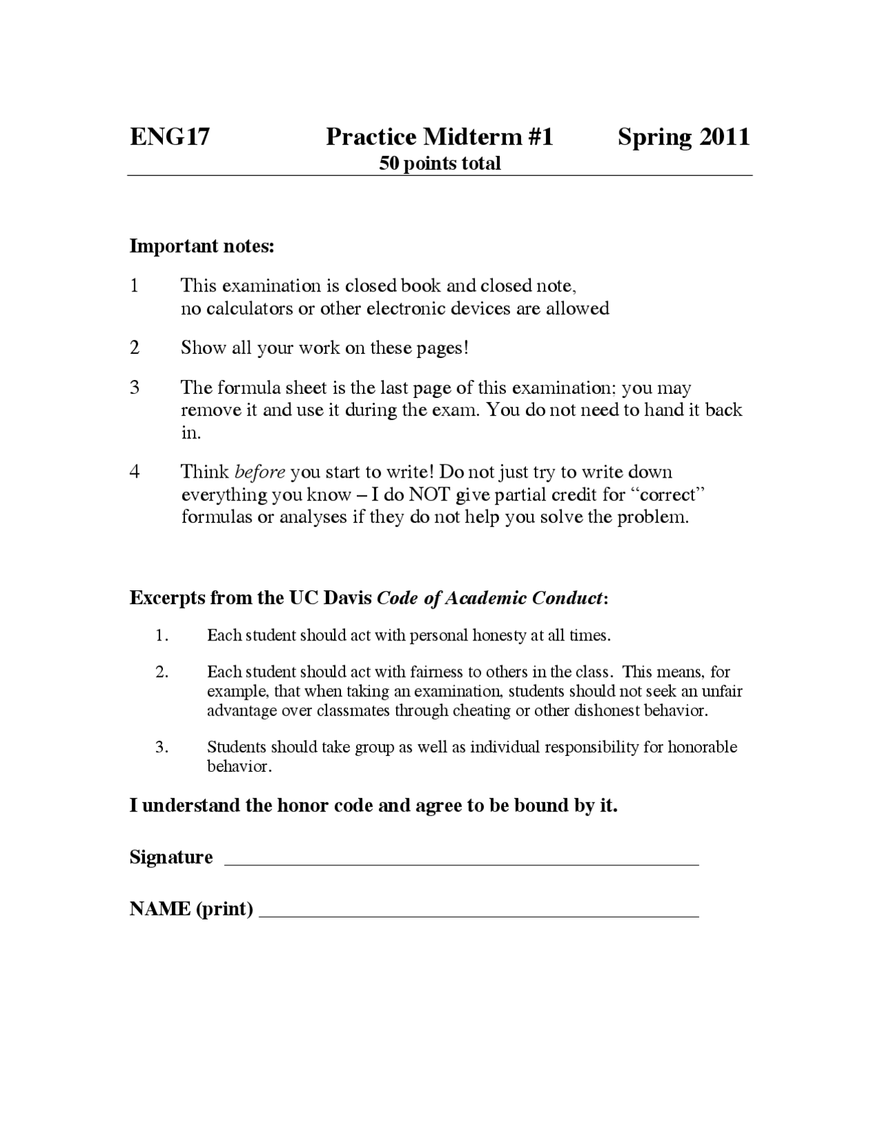 Circuits I - Practice Midterm 1 | ENG 017 | Study notes Microelectronic ...
