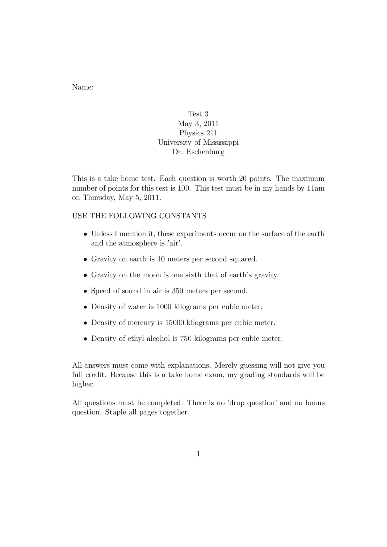 Solved Questions for Exam 3 - Physics for Science and Engineering I ...