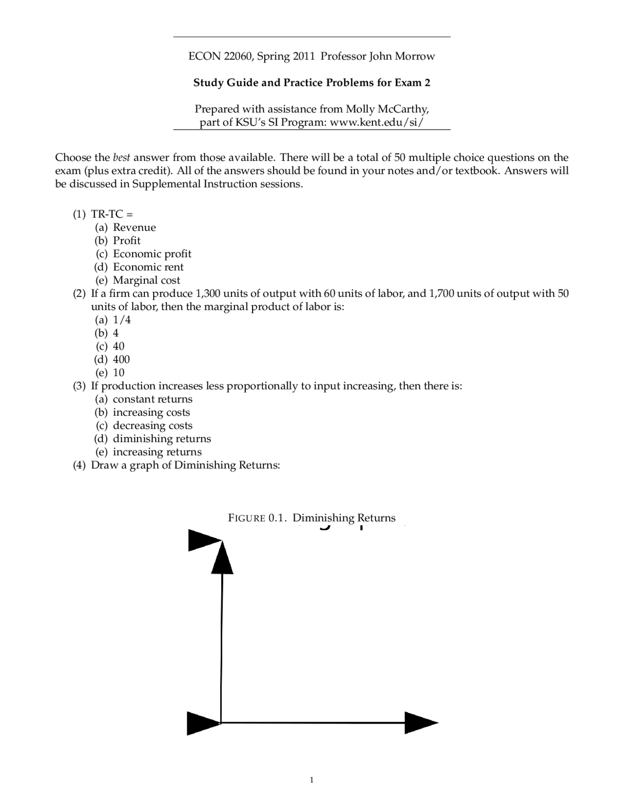 Study Guide And Practice Problems For Exam 2 Principles Of Microeconomics Econ 22060 Docsity