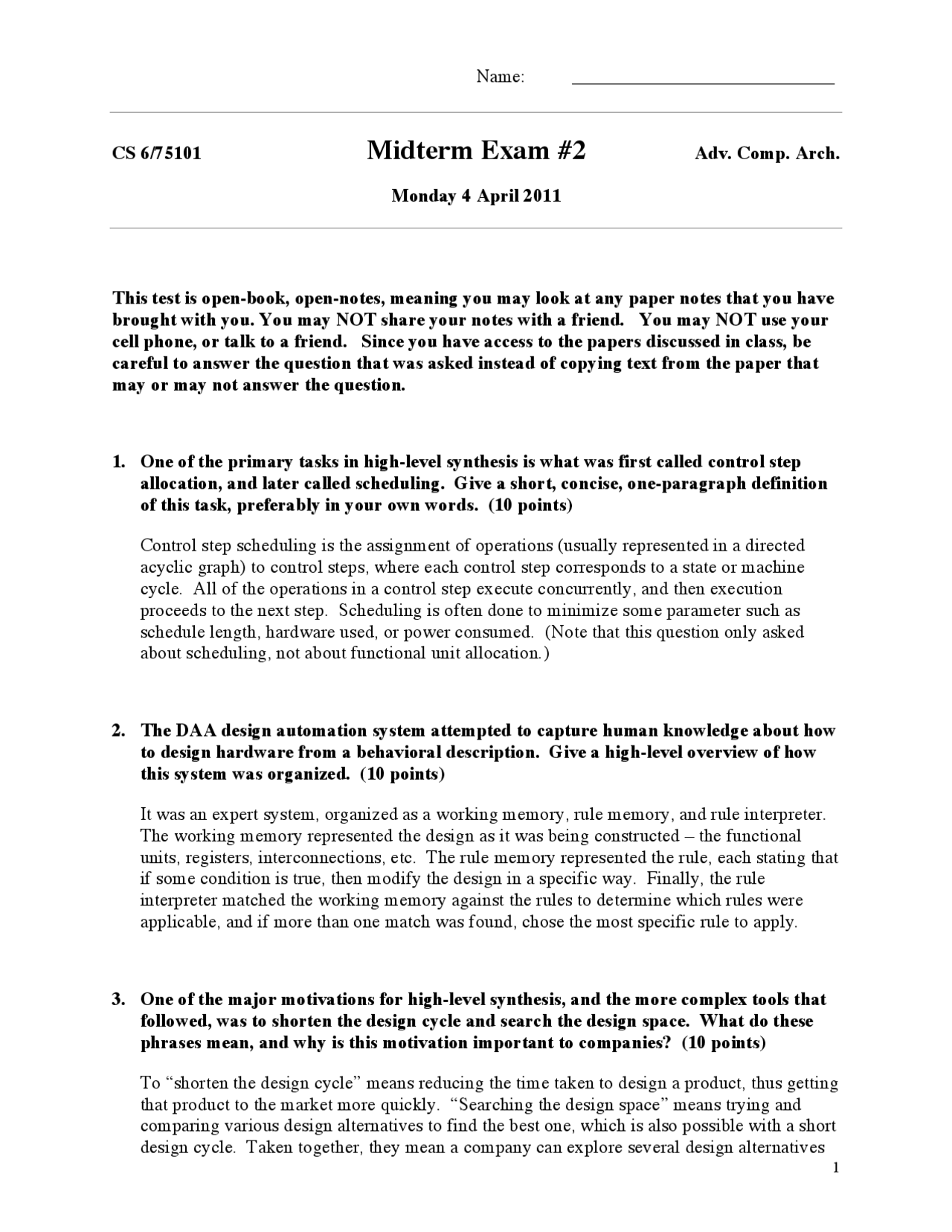 Midterm Exam 2 with Solution - Advanced Computer Architecture | CS ...