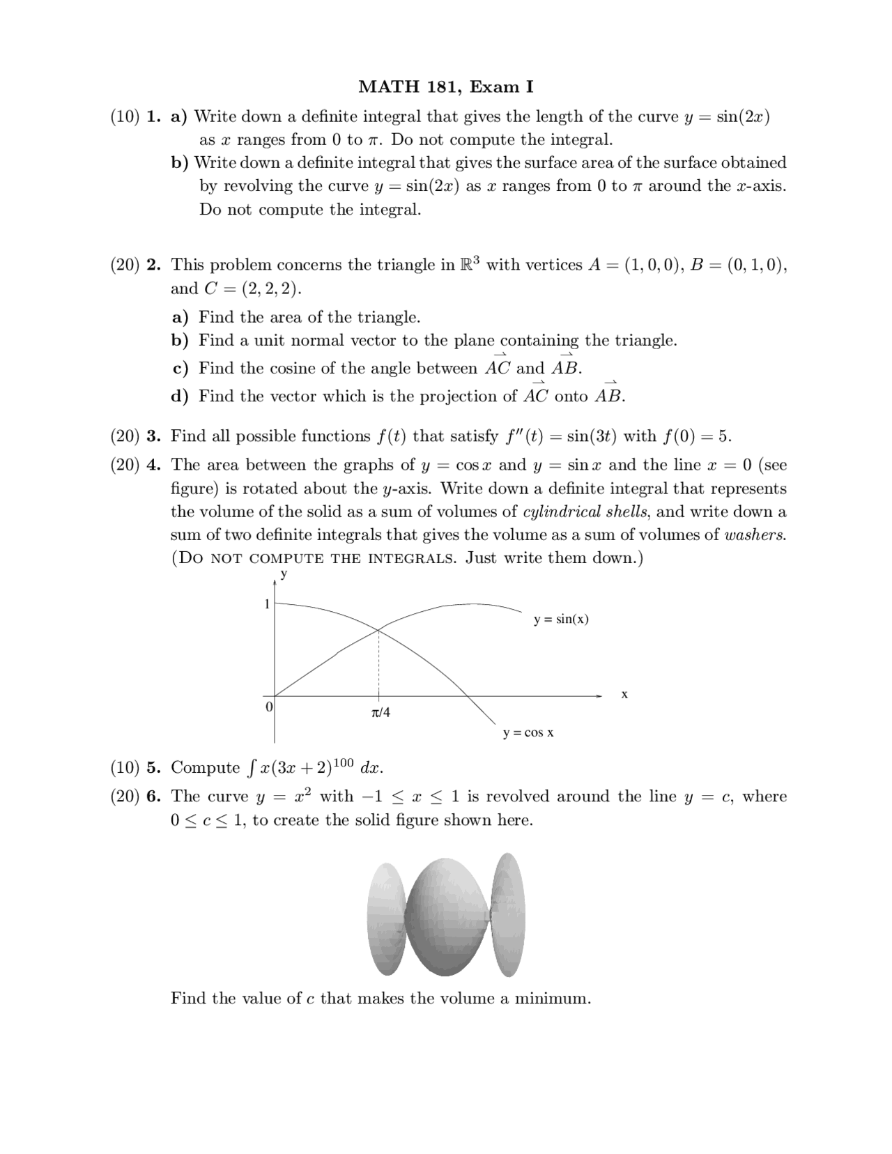 Practice Exam 1 - Honors Calculus I | MA 18100 - Docsity