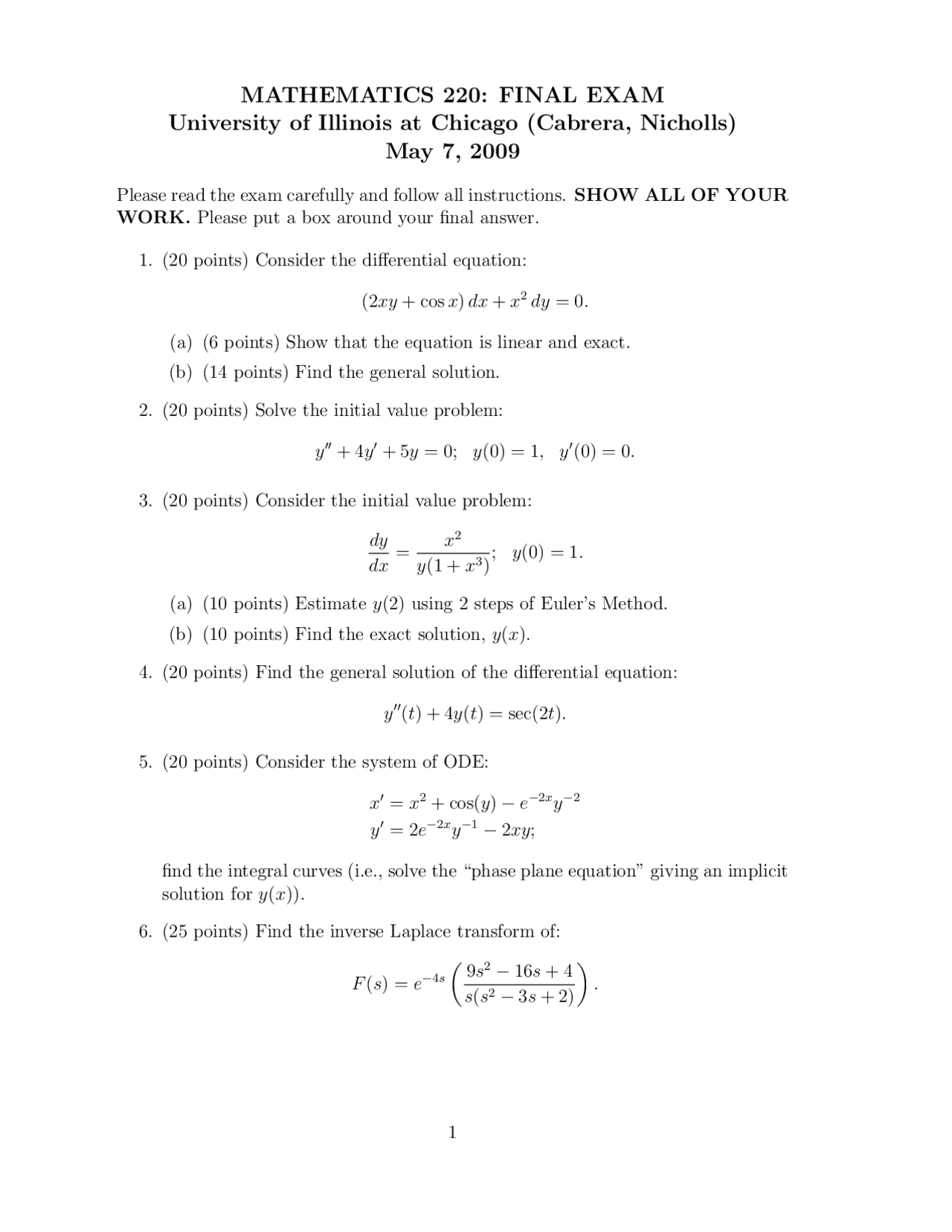 Final Exam Questions | Introduction to Differential Equations | MATH ...