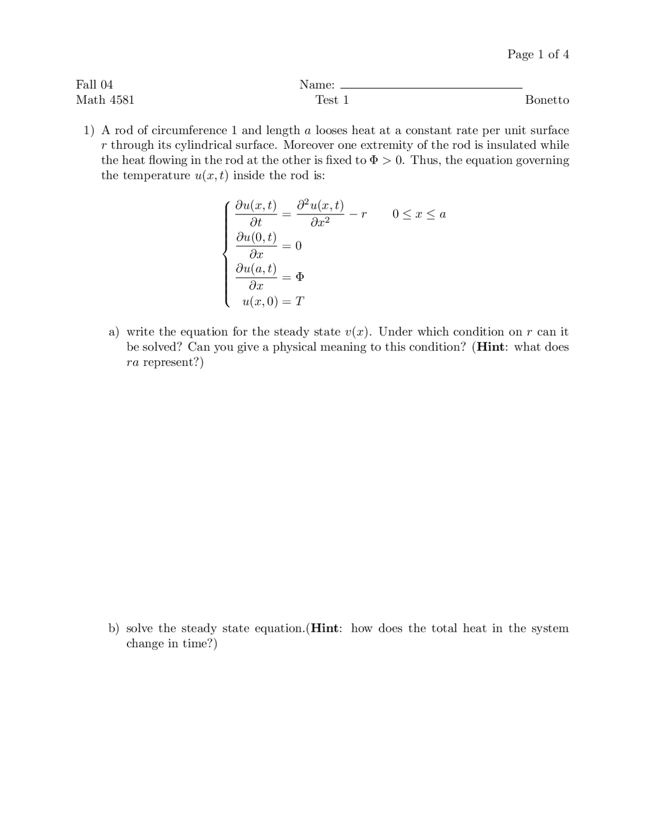 2 Unsolved Questions Exam 1 - Mathematical Methods | MATH 4581 - Docsity