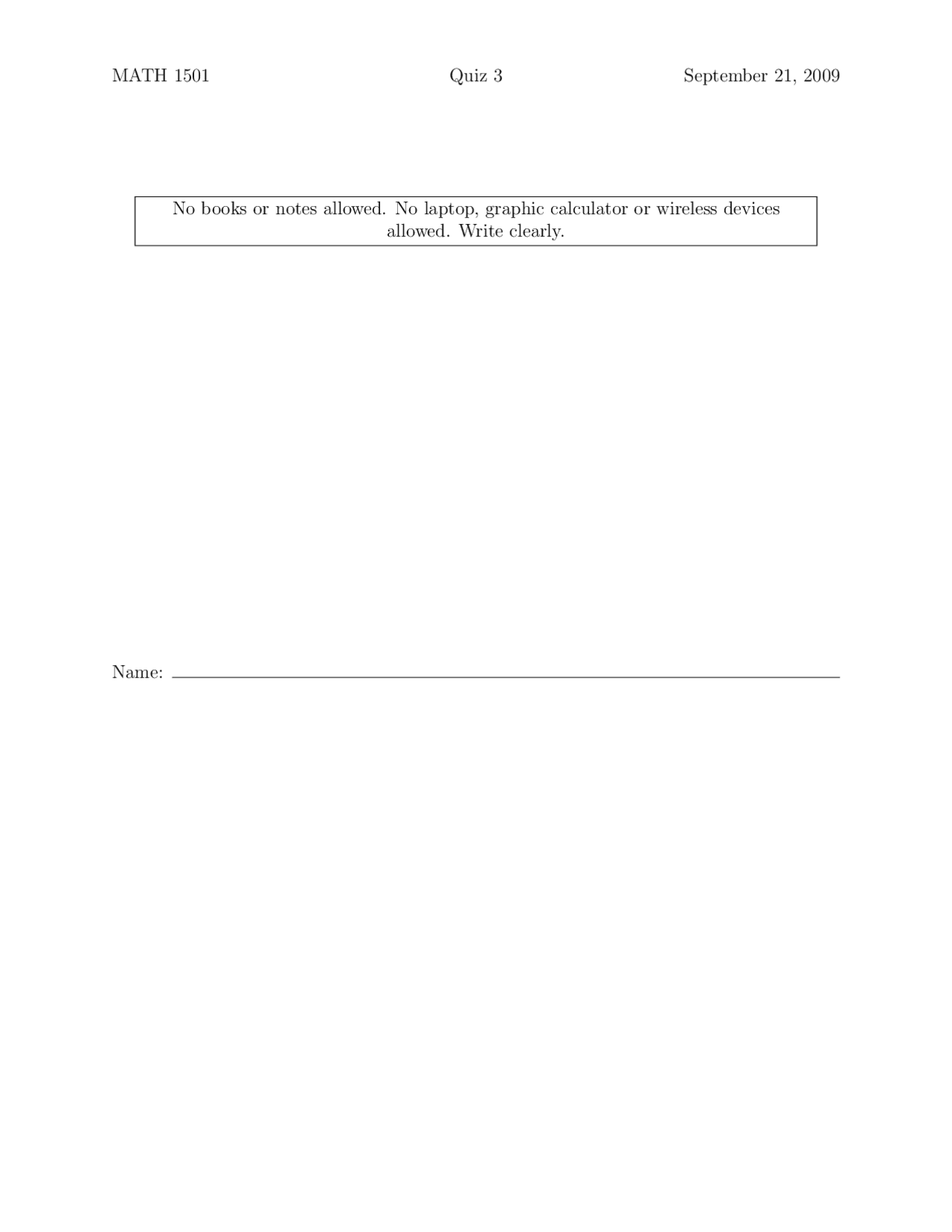 Quiz 3 with Solutions - Calculus I | MATH 1501 - Docsity