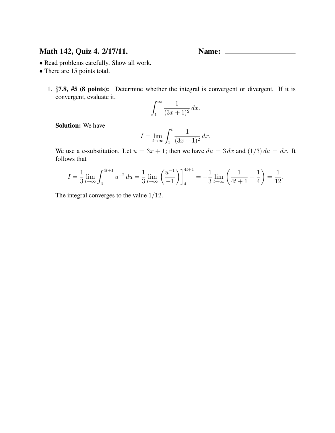 Practice Quiz 4 - Resolution of 2 Problems on Calculus II | MATH 142 ...