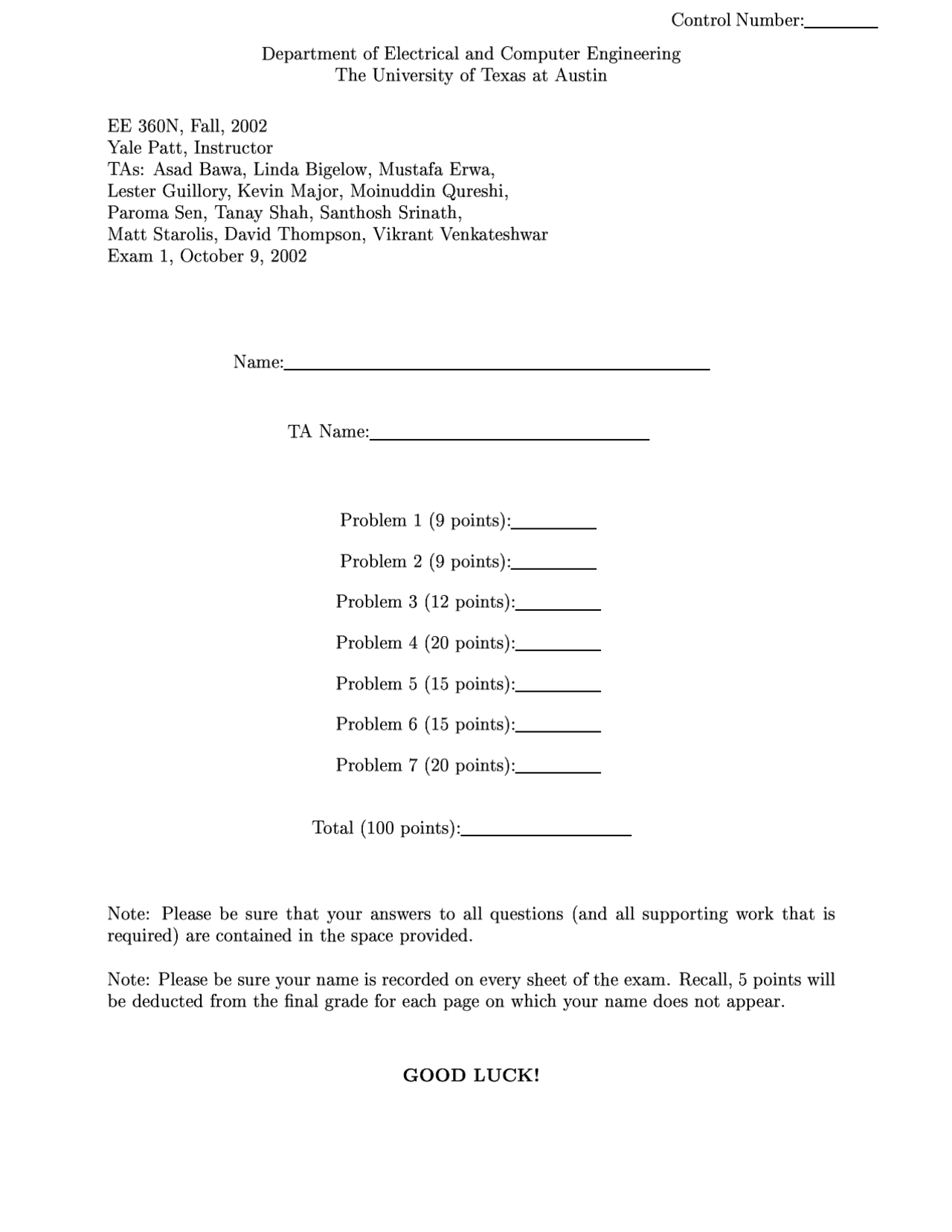 7 Questions For Exam 1 Computer Architecture E E 460n Docsity