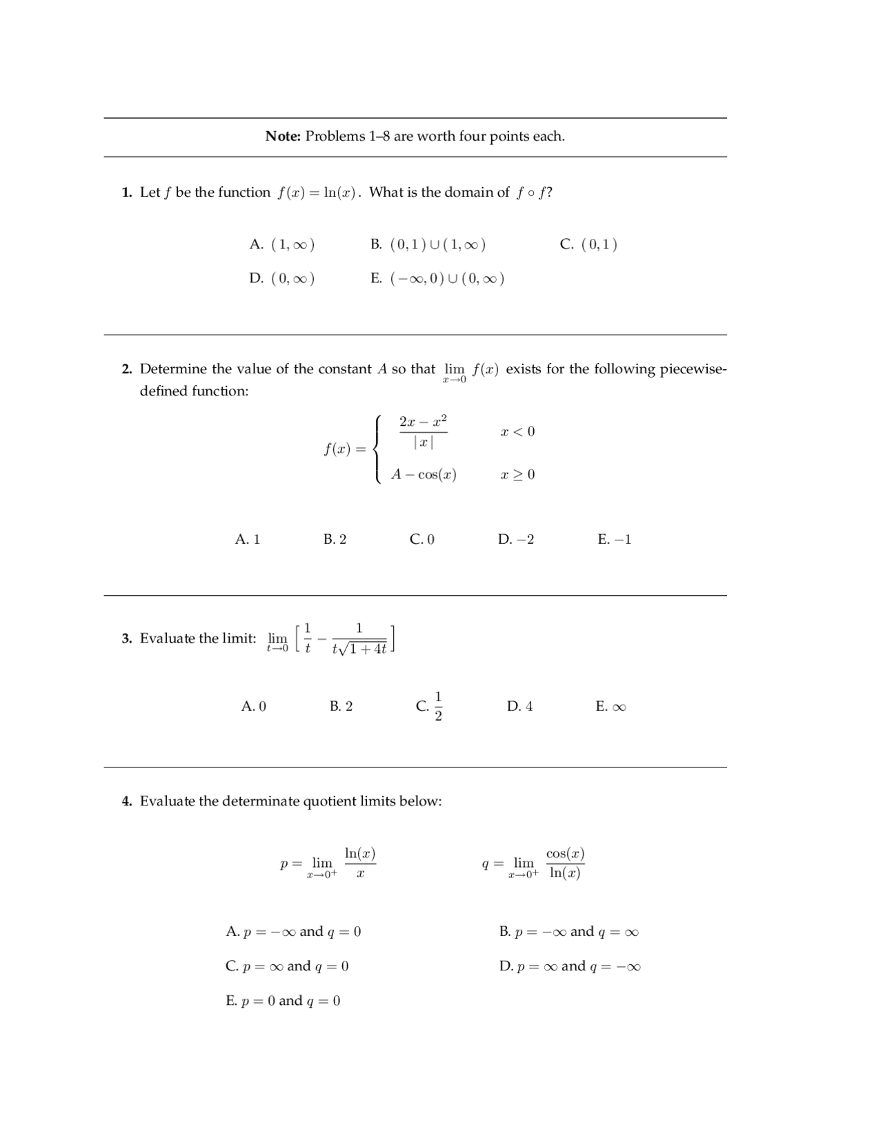 Practice Problem Set - Analytical Geometry and Calculus I | MAC 2311 ...