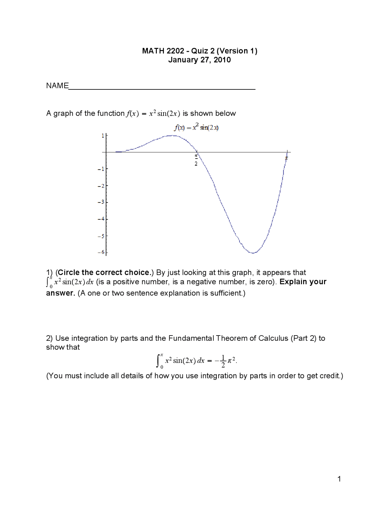 2 Solved Problems on Fundamental Theorem of Calculus - Quiz 2 | MATH ...