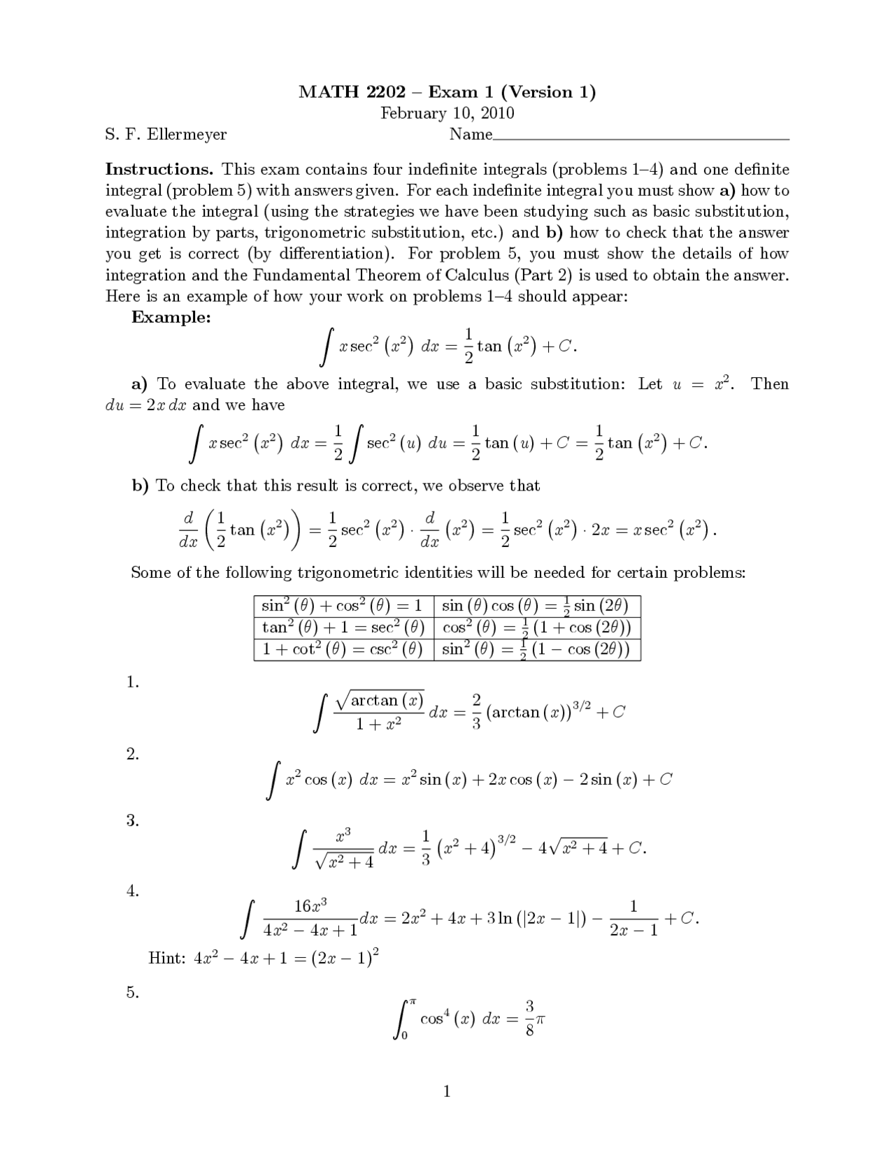 Past Paper | Calculus II - Fall 2010 | MATH 2202 - Docsity