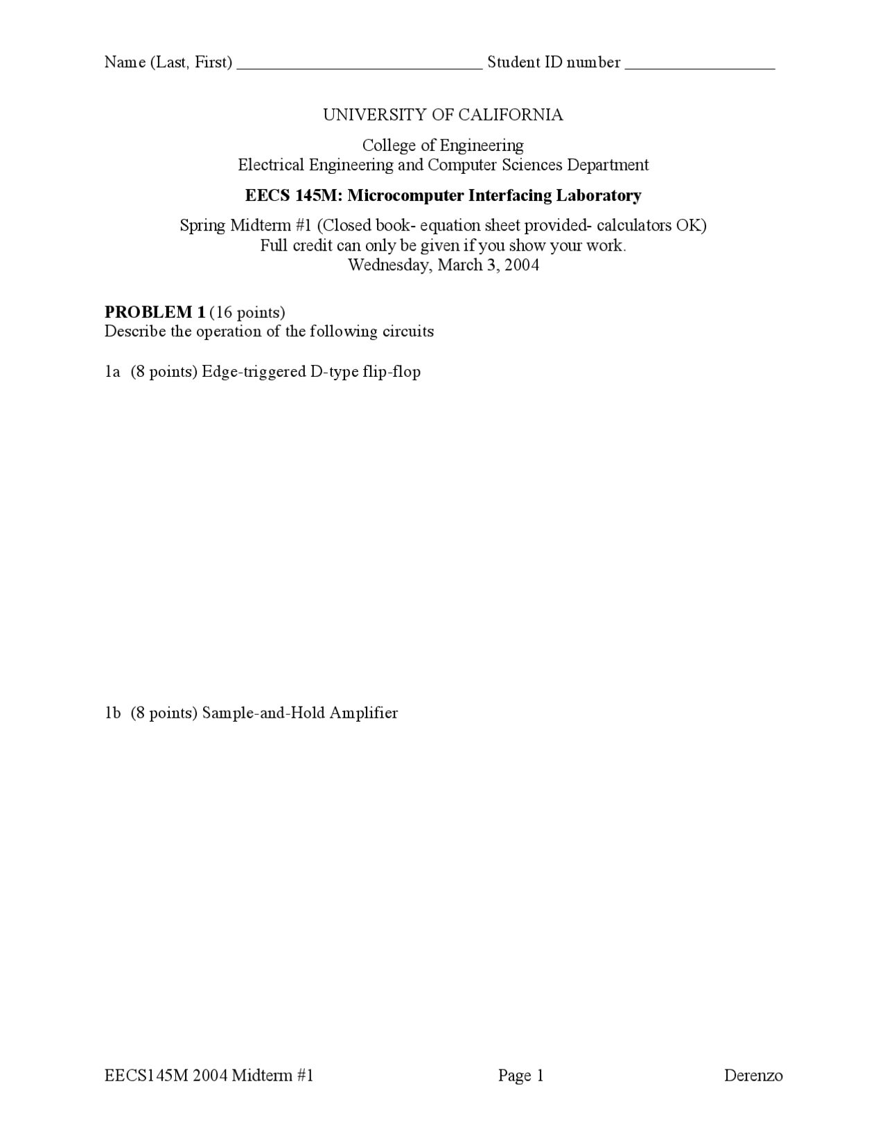 Midterm Exam 1 | Microcomputer Interfacing Laboratory | EL ENG C145M ...