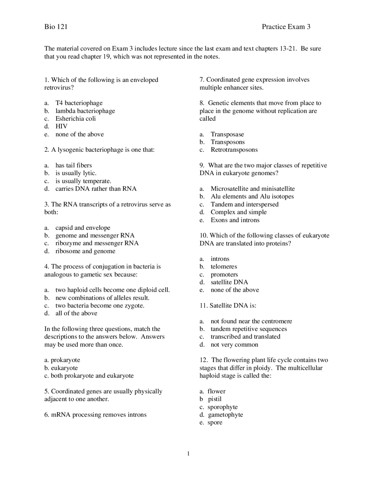 50 Multiple Choice Questions on General Biology I - Examination 3 | BIO ...