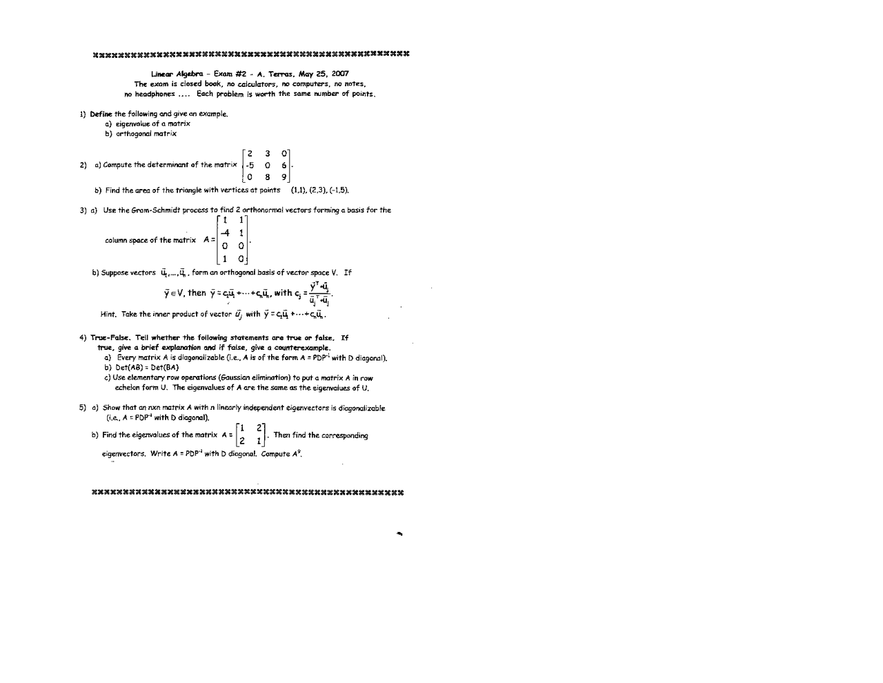 Exam 2 with Solutions for Applied Linear Algebra | MATH 102 - Docsity