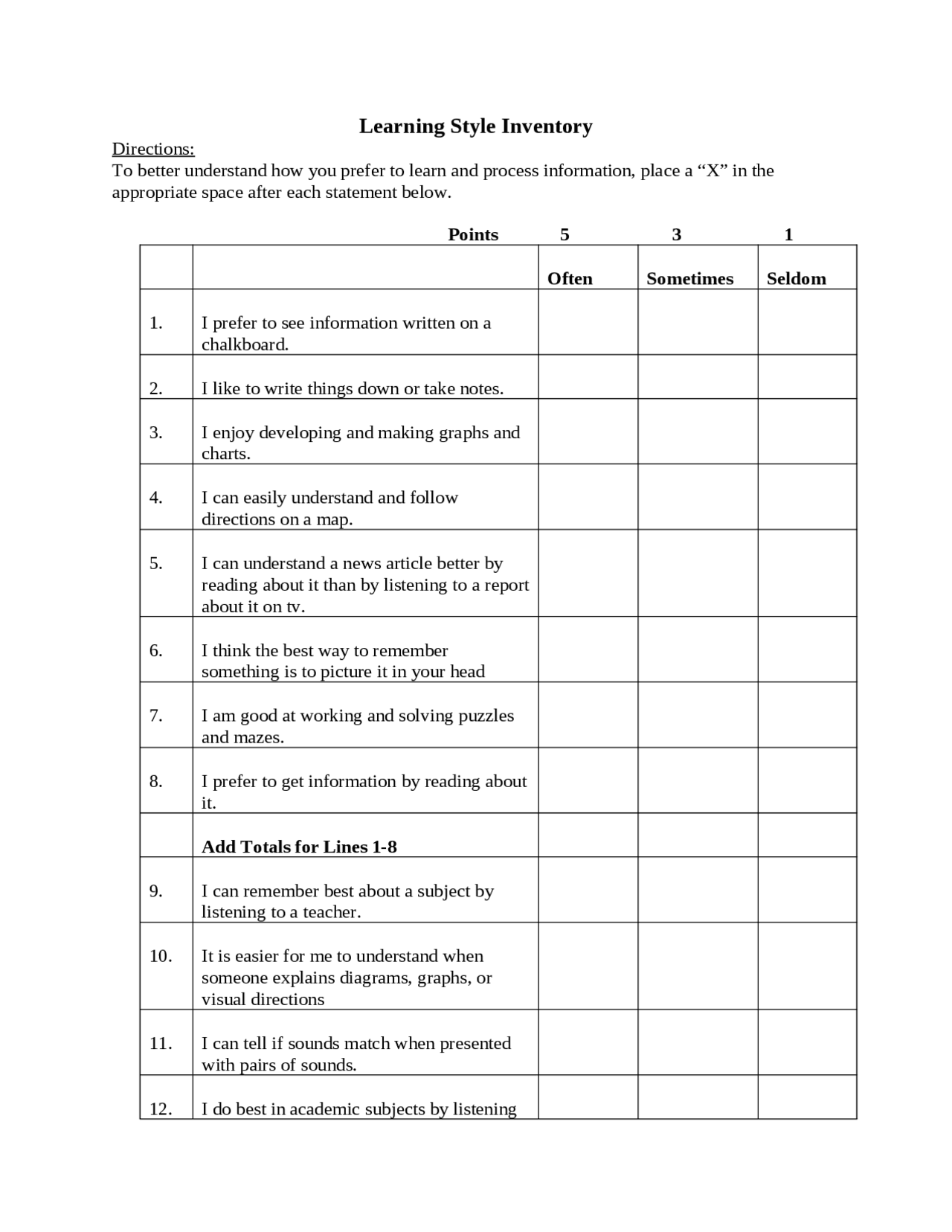 Learning Style Inventory - Learning Strategies - Quiz | EDCP 108B - Docsity