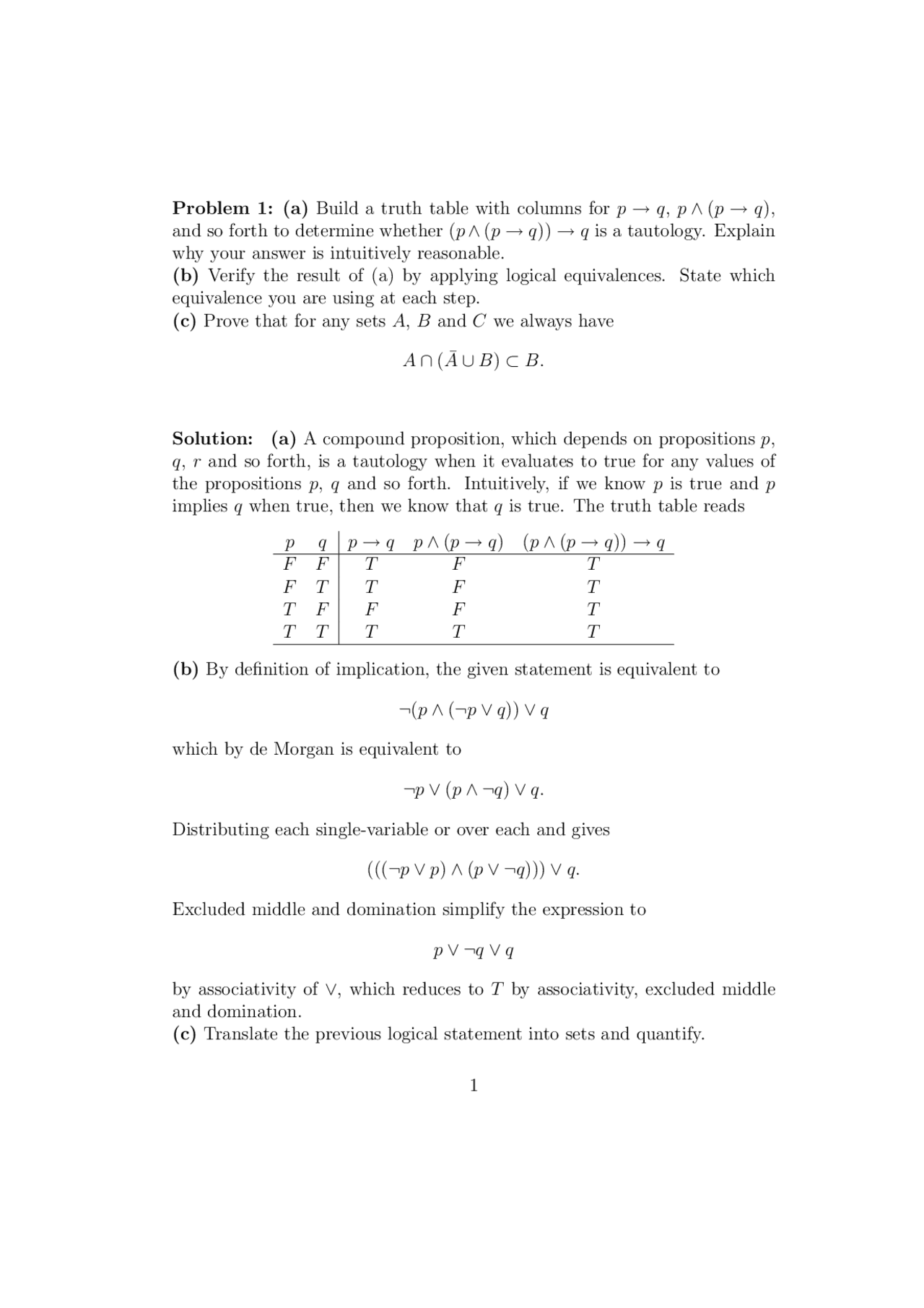 Math 55 Hard Problem Examples Exam 1 Problem with Solution - Discrete Mathematics | MATH 55 - Docsity