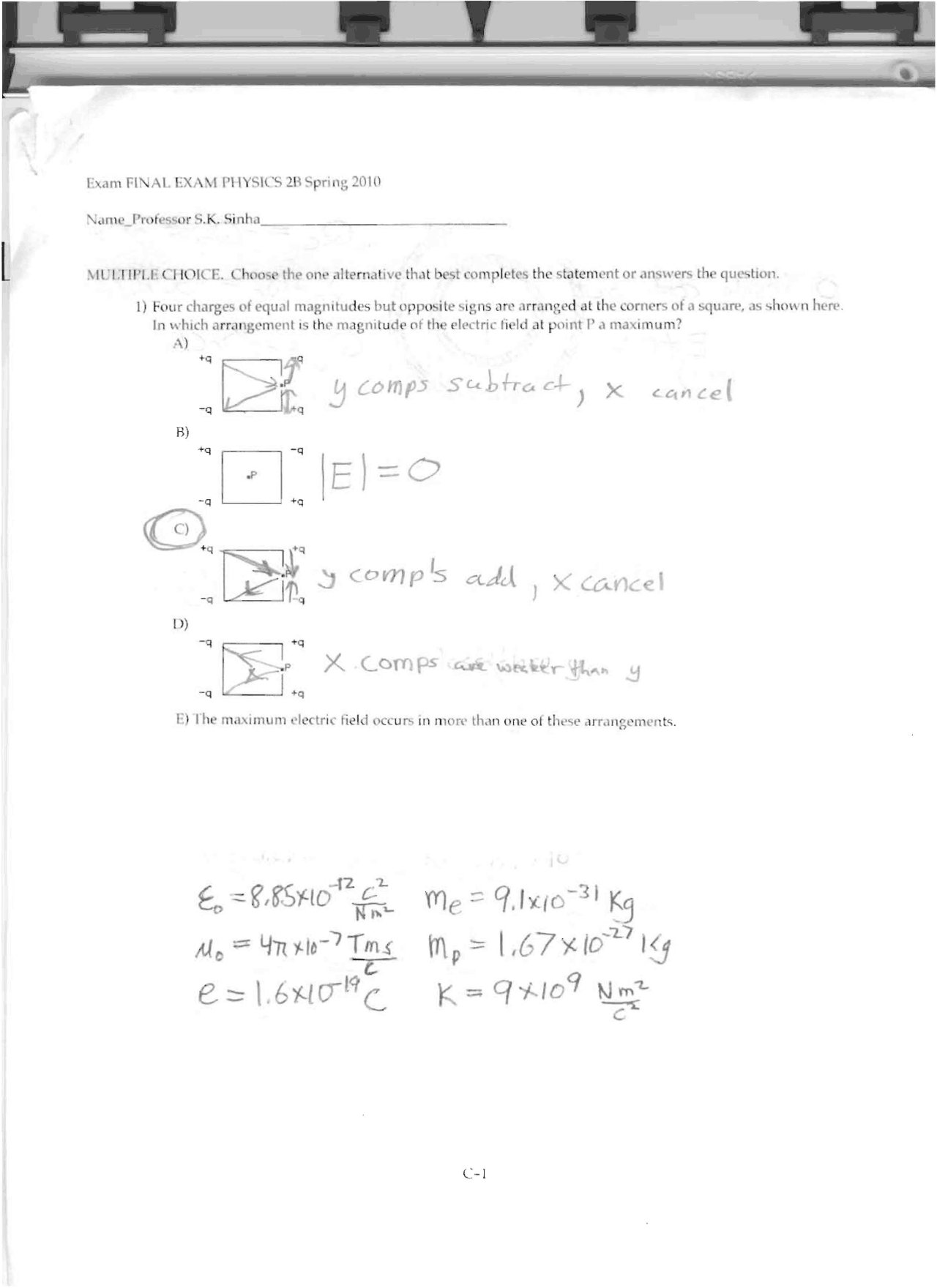 Final Exam with Solution - Physics Electricity and Magnetism | PHYS 2B ...