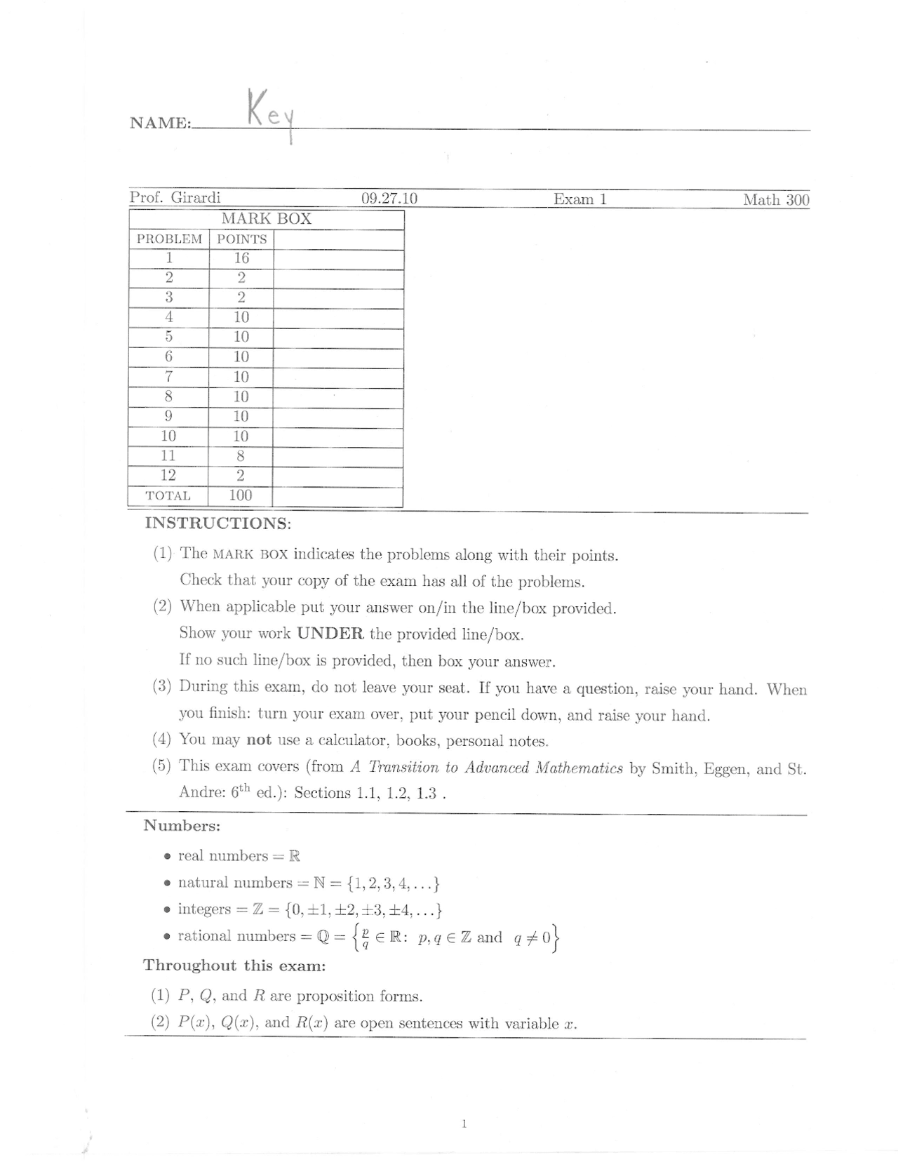 12 Solved Problems on Transition to Advanced Math - Exam 1 | MATH 300 ...