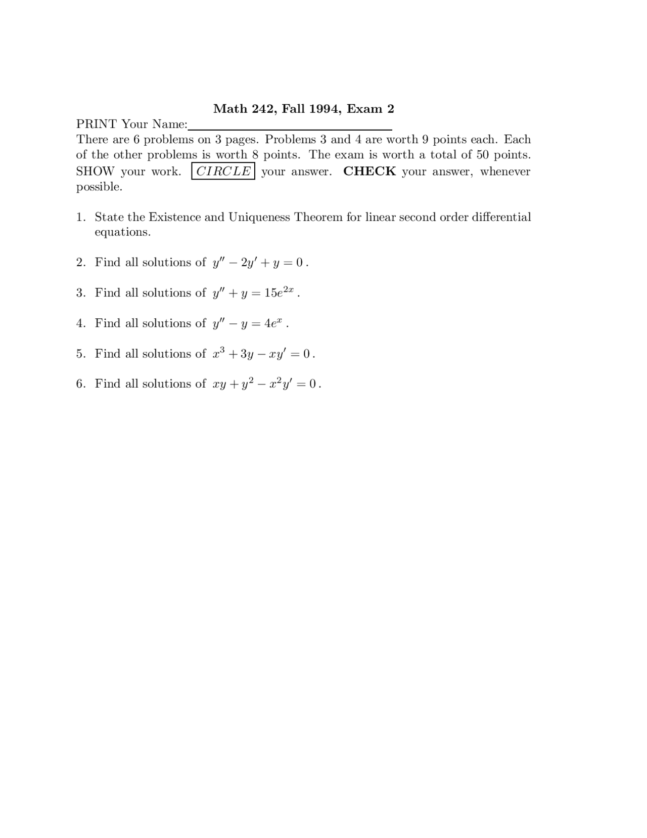 Solutions for Test 2 - Elementary Differential Equations | MATH 242 ...