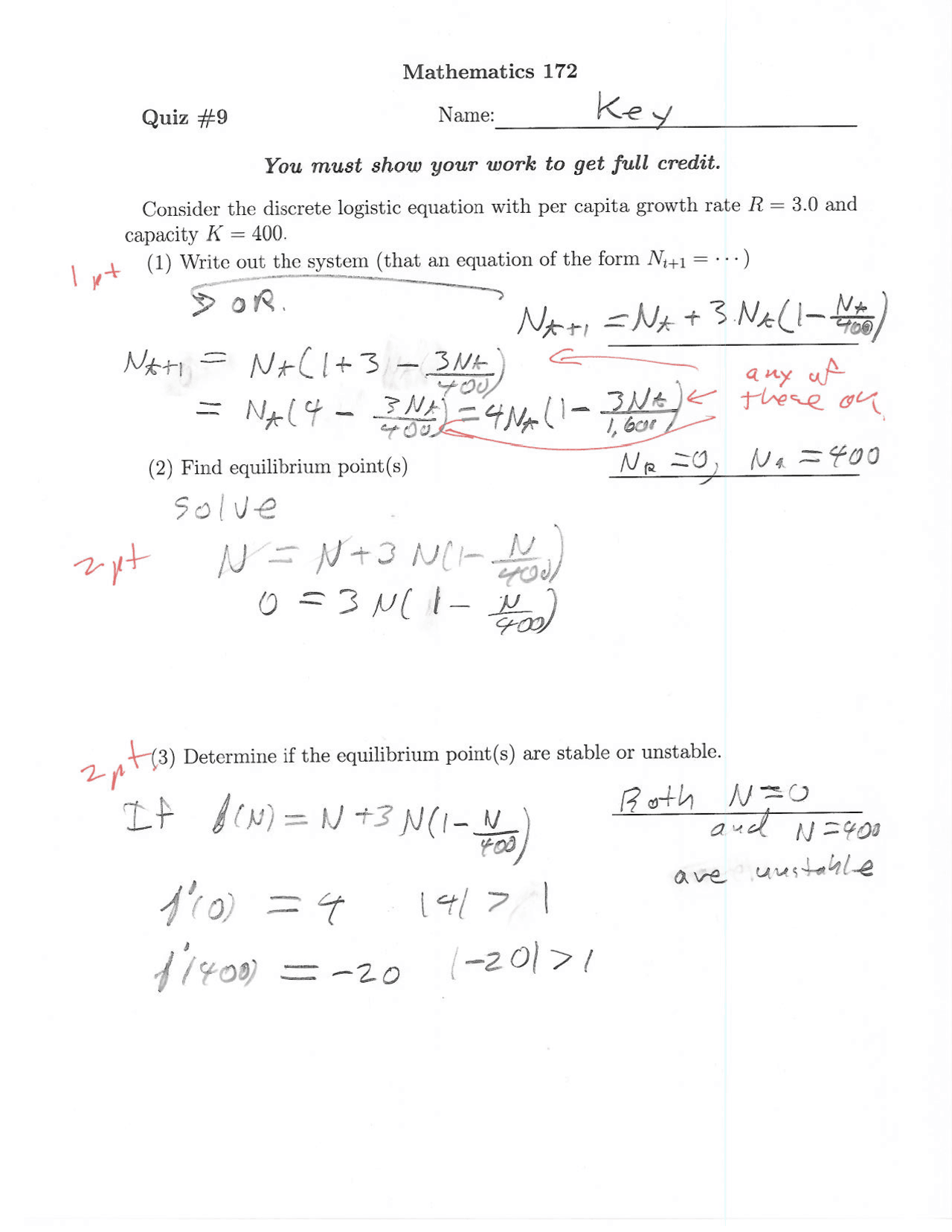 Key Quiz To Math Modeling For Life Sci Math 172 Docsity