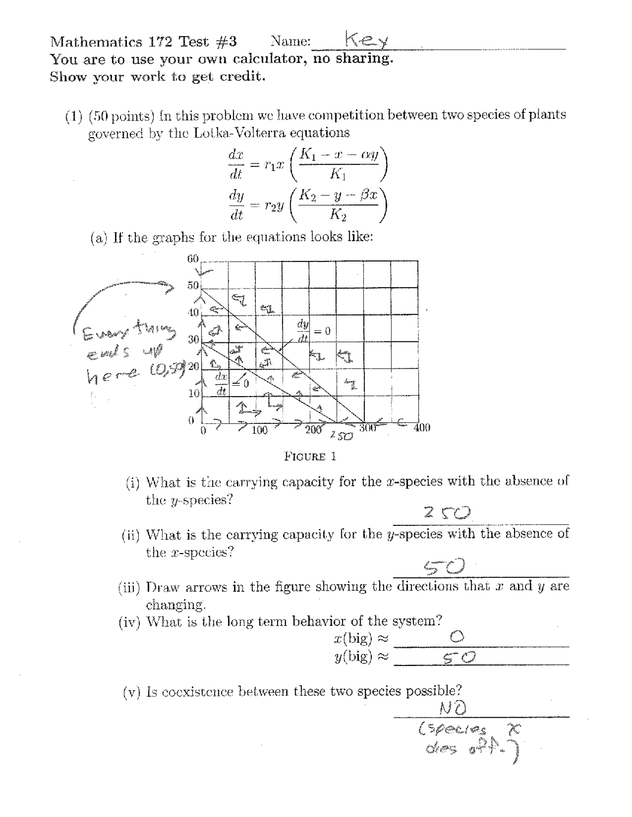 Test 3 with Answers - Mathematics Modeling Life Science | MATH 172 ...