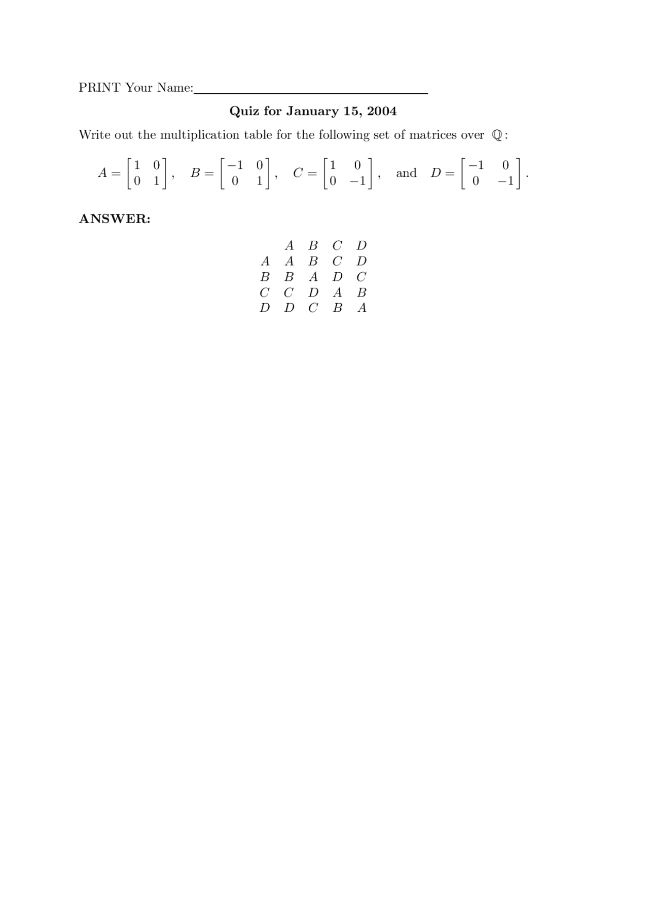 Algebraic Structures I - Quiz 1 with Practice Question with Answer ...