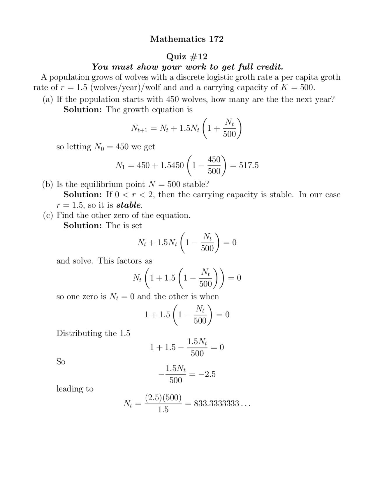 Life Science Math Homework 3 Solved Questions on Mathematical Modeling for Life Science - Quiz 12 ...