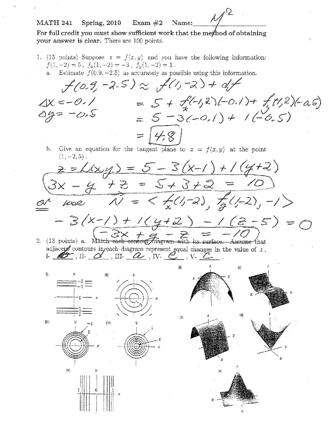 Examination 2 - Vector Calculus | MATH 241 - Docsity