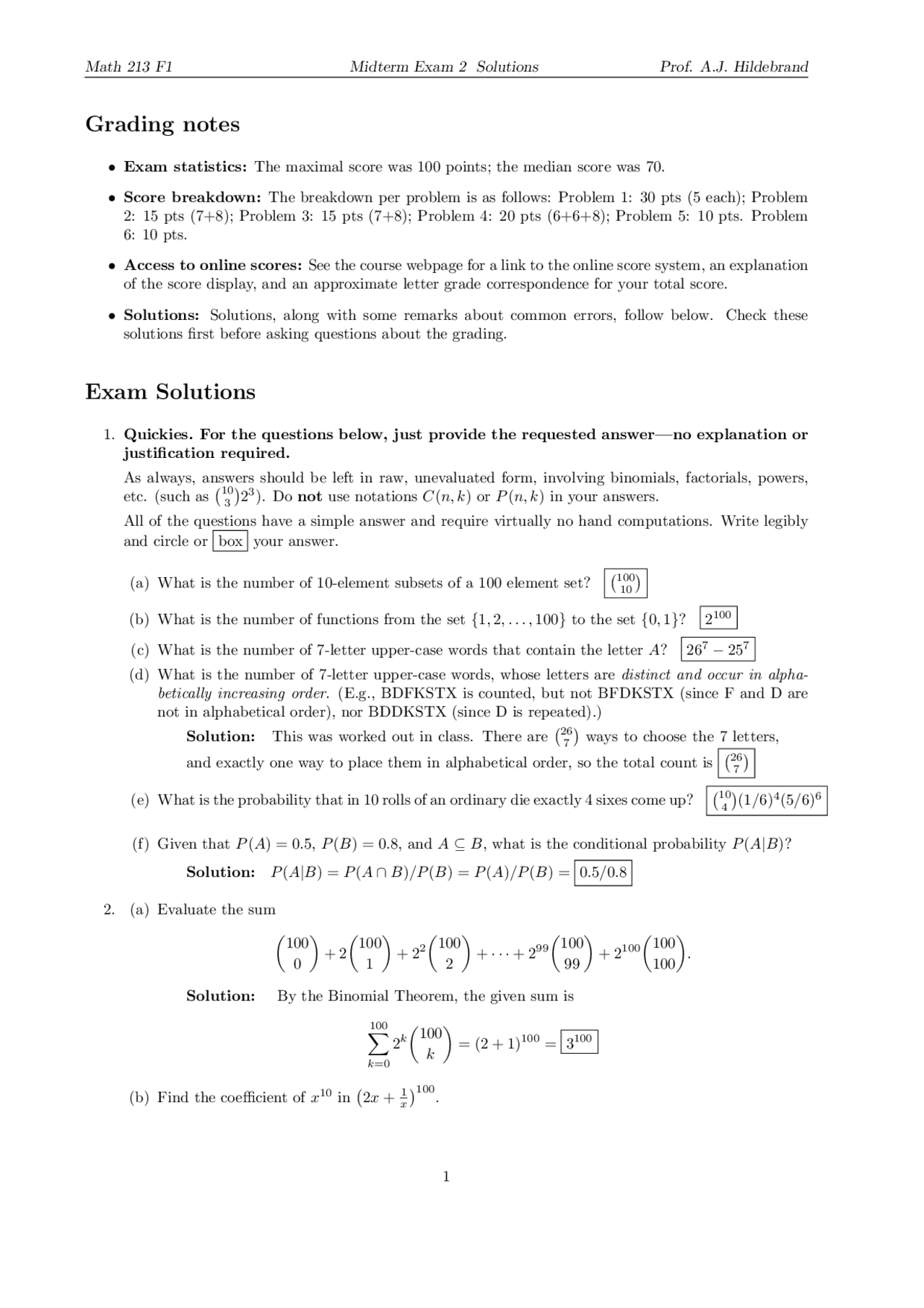Midterm Exam 2 Resolution - Basic Discrete Mathematics | MATH 213 - Docsity