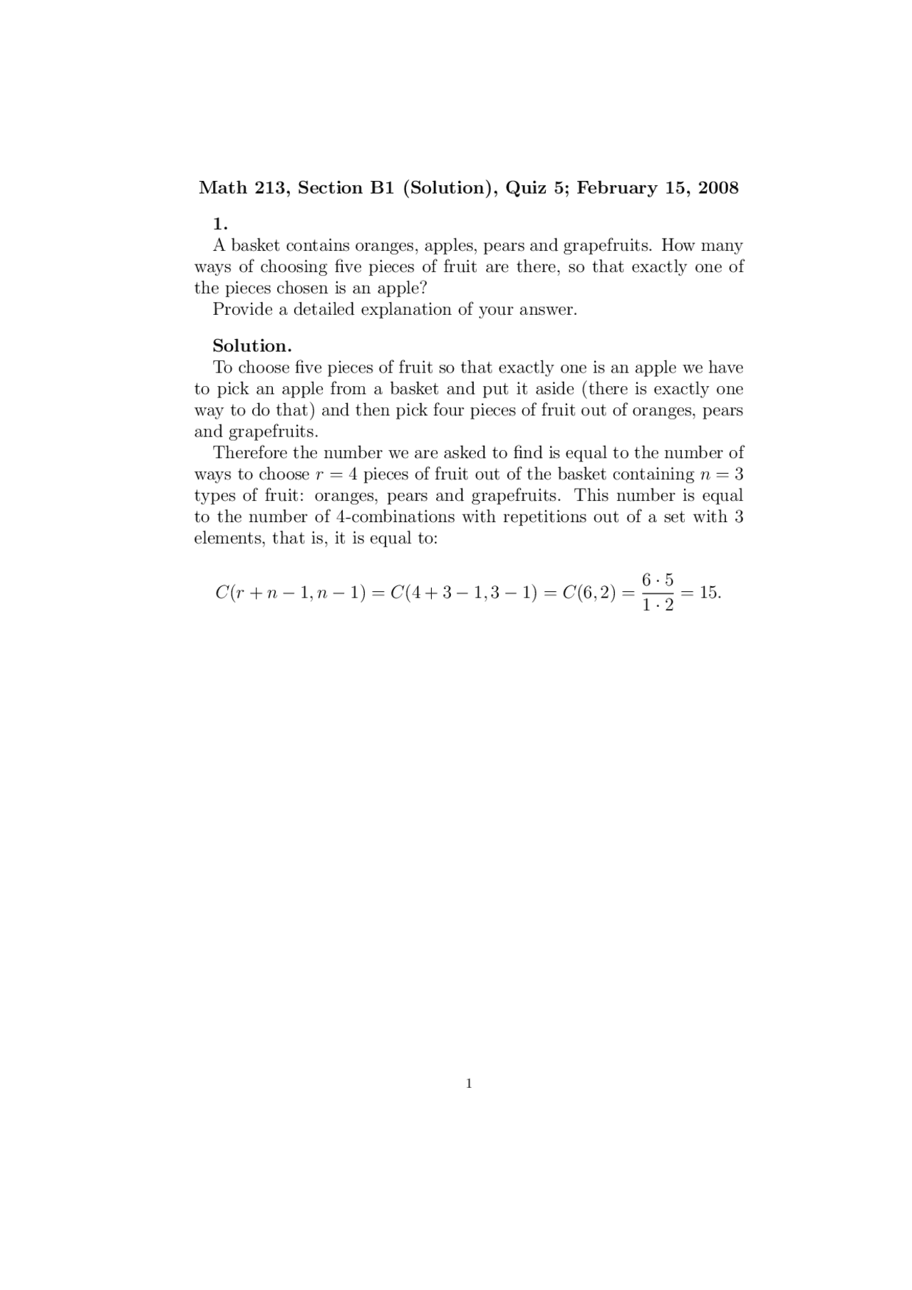 Basic Discrete Mathematics - Solved Quiz 5 | MATH 213 - Docsity