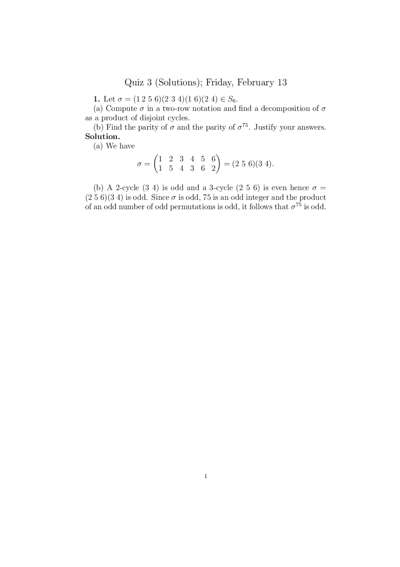 Solved Quiz 3 for Introduction to Abstract Algebra | MATH 417 - Docsity