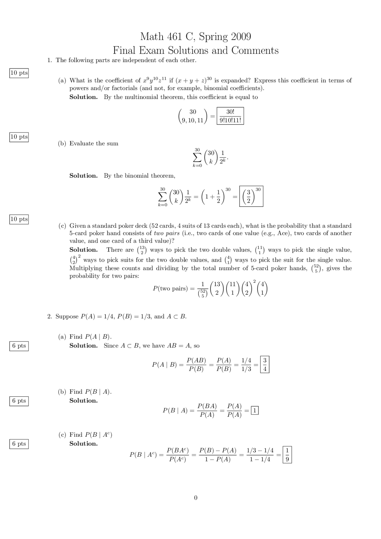 Final Exam - 11 Questions on Probability Theory with Solution | MATH ...