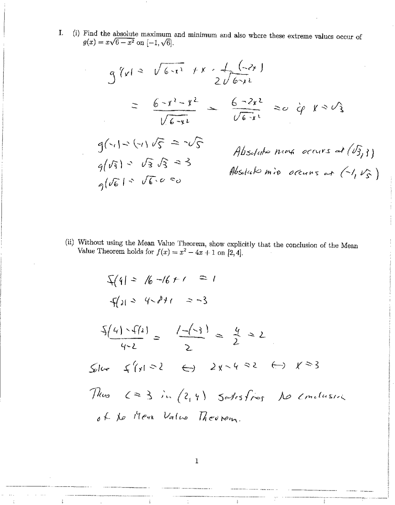 Exam 2 with Answer Key - Calculus I | MATH 221 - Docsity