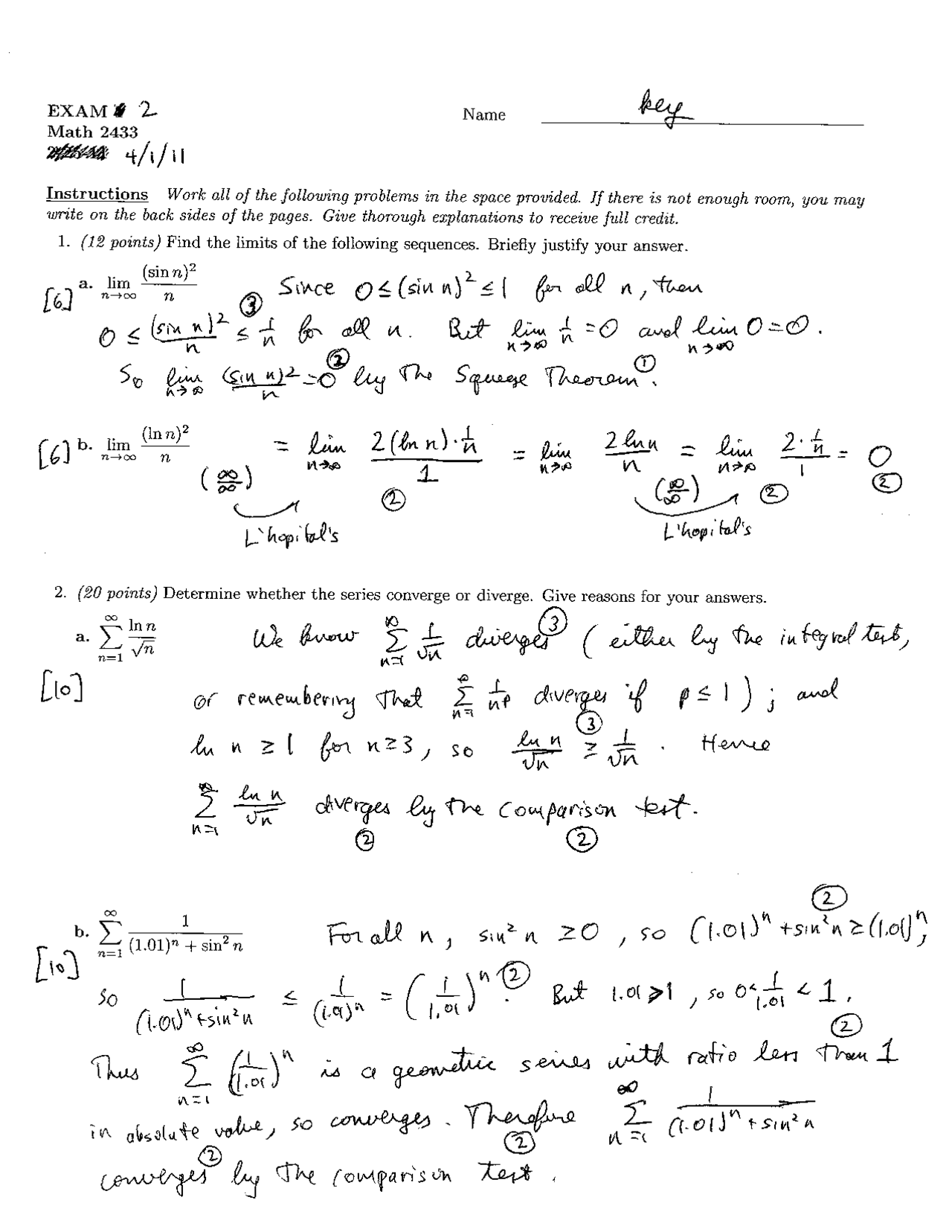 Solved Exam 2 for Calculus and Analytic Geometry III | MATH 2433 ...