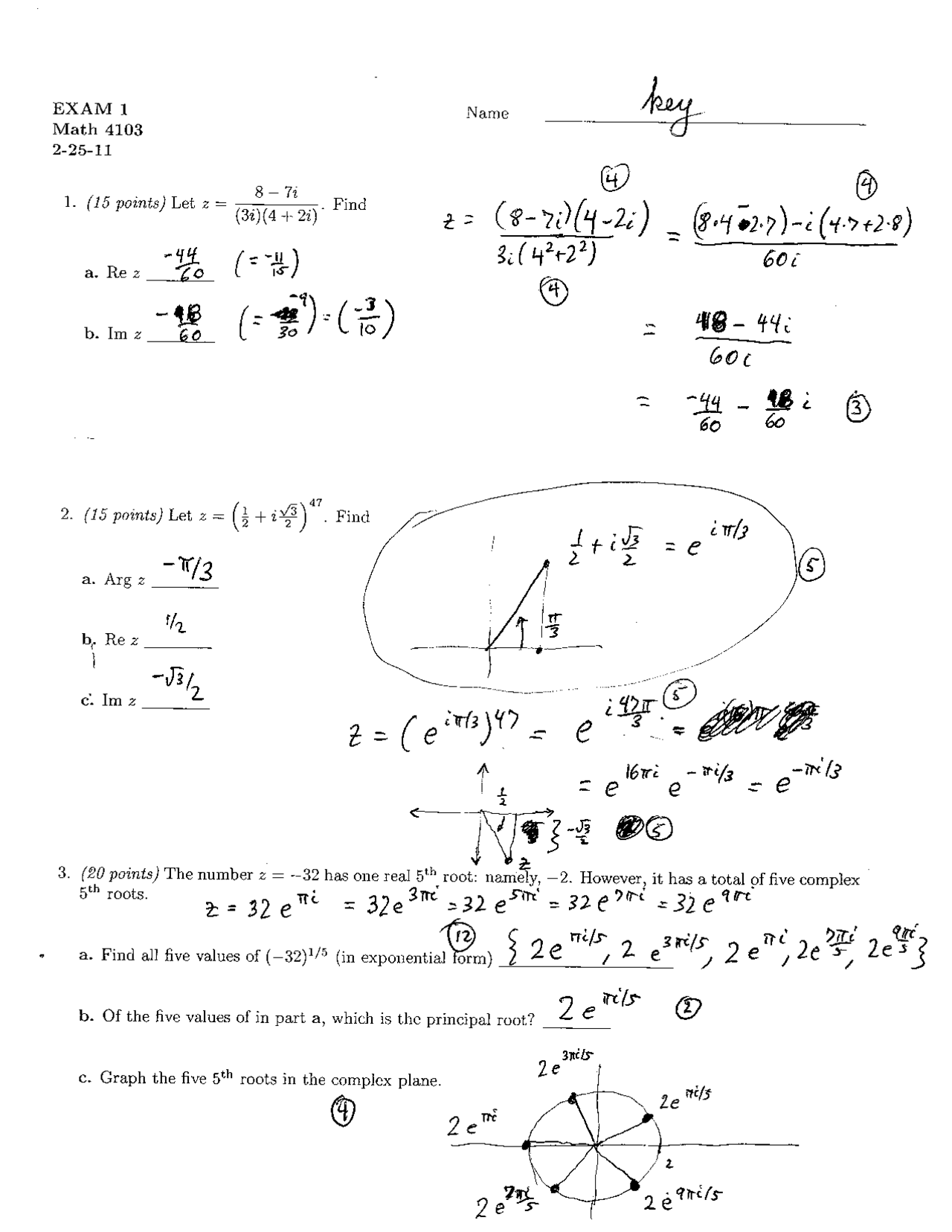 Exam 1 with Solution - Introduction to Functions of a Complex Variable ...