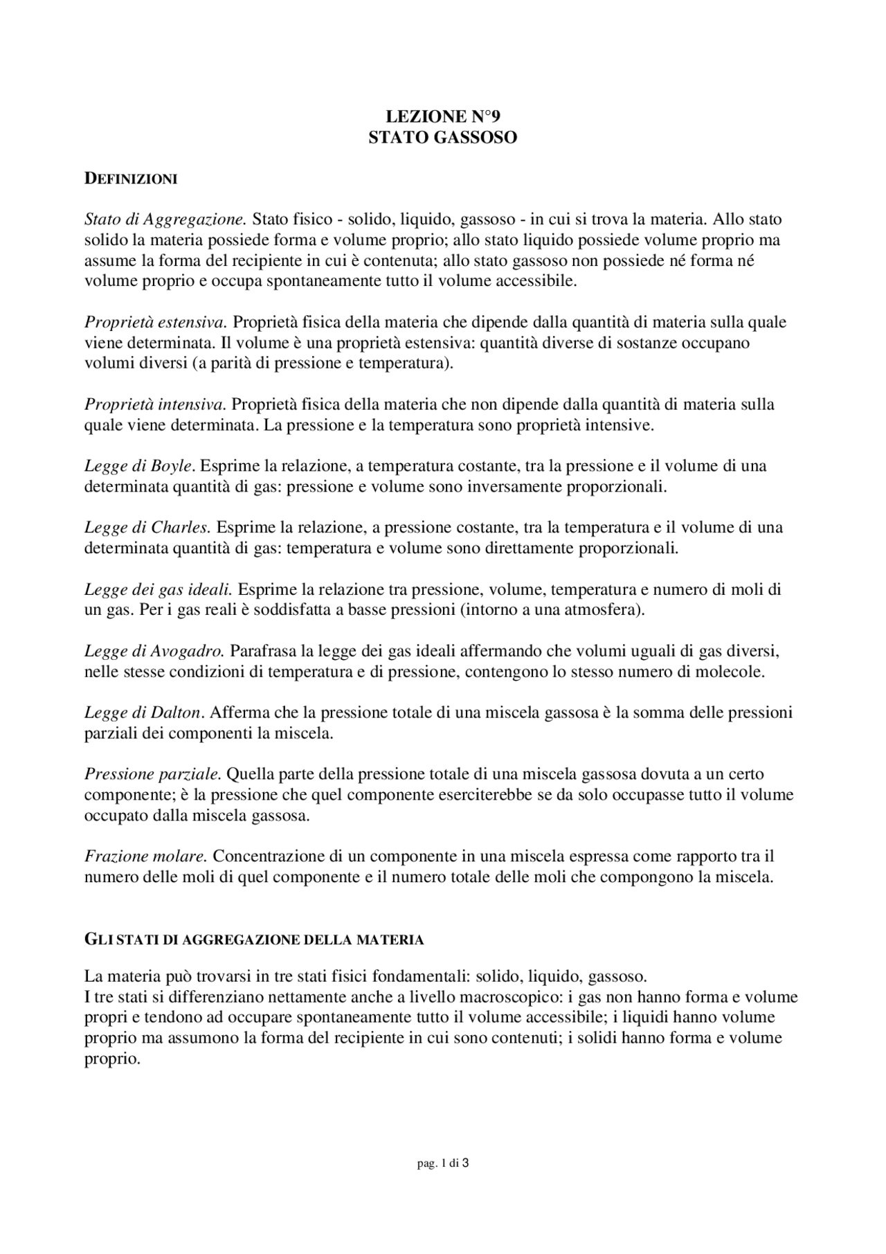 Stato gassoso | Appunti di Chimica | Docsity Stato gassoso | Appunti di Chimica | Docsity