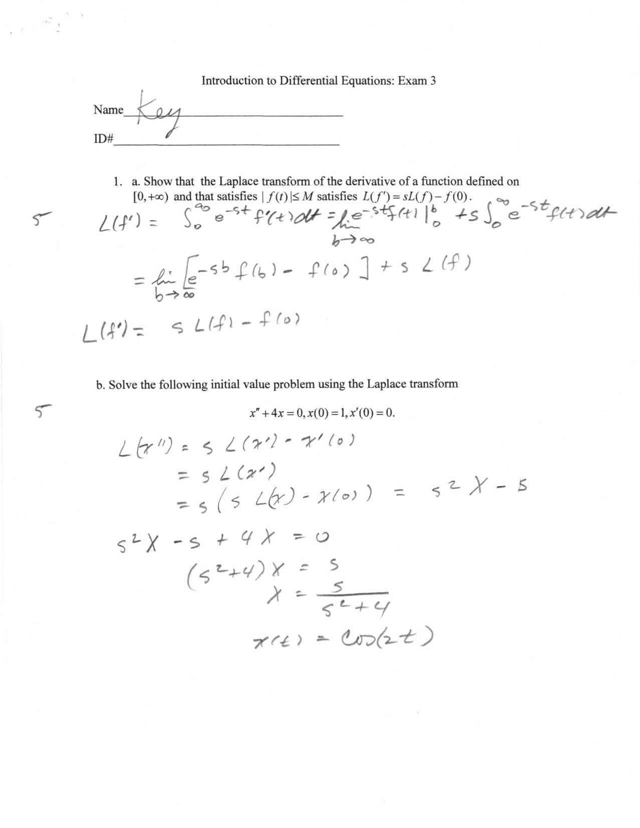 Exam 3 with Answer Key - Ordinary Differential Equations | MATH 3113 ...