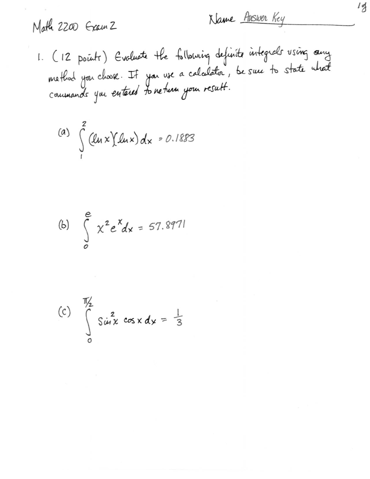 Midterm Exam 2 with Answers - Calculus II for Science and Engineering ...