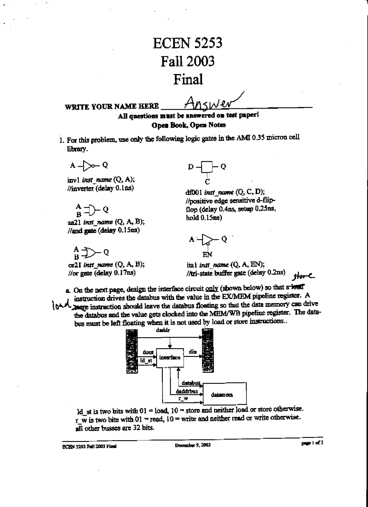 Solved Problems on Logic Gates - Final Exam | ECEN 5253 | Prove d'esame ...