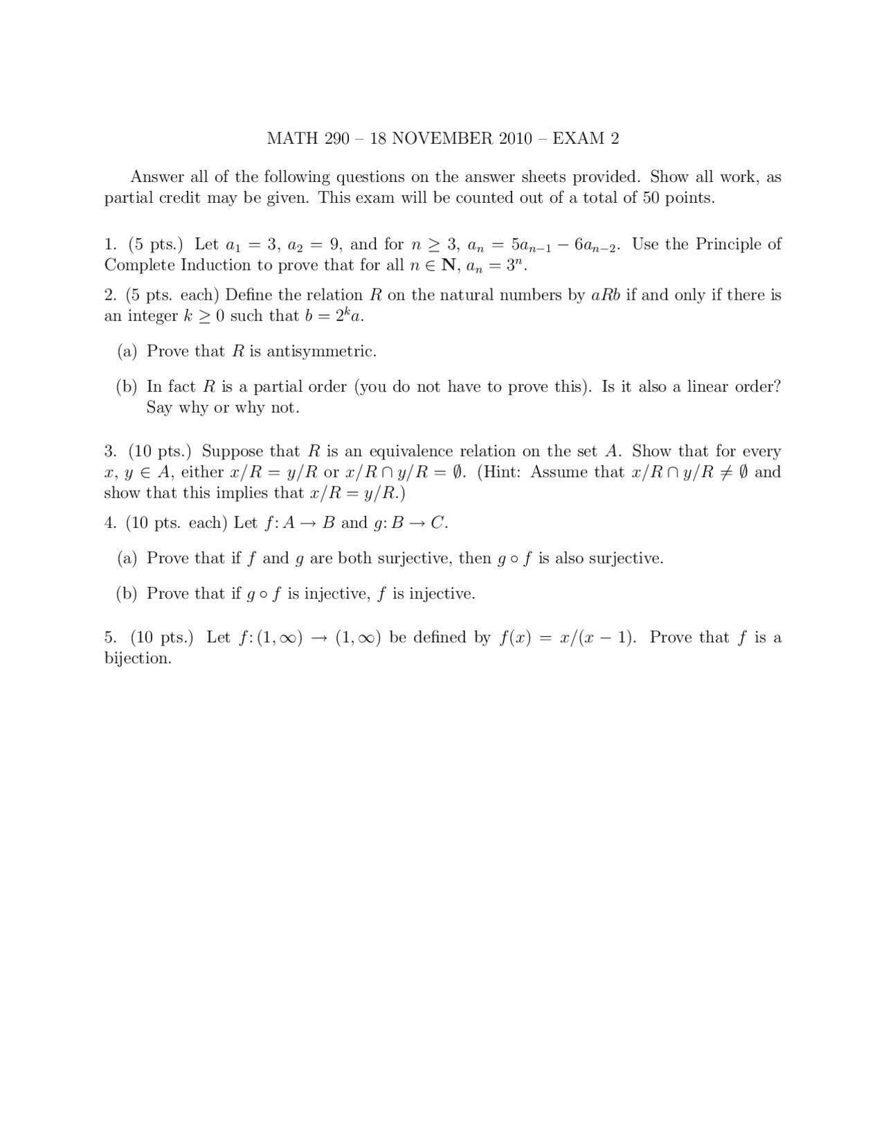 5 Questions Exam 2 - Introduction to Advanced Mathematics | MATH 290 ...