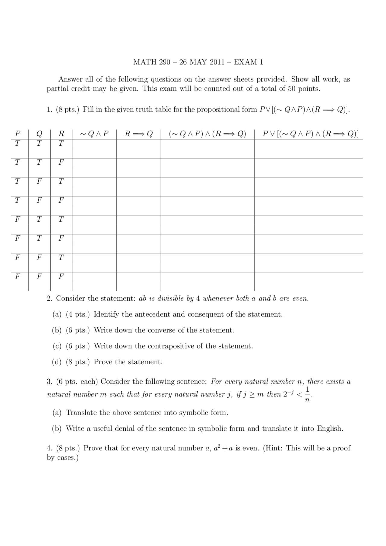 Practice Questions for Exam 1 - Introduction to Advanced Mathematics ...