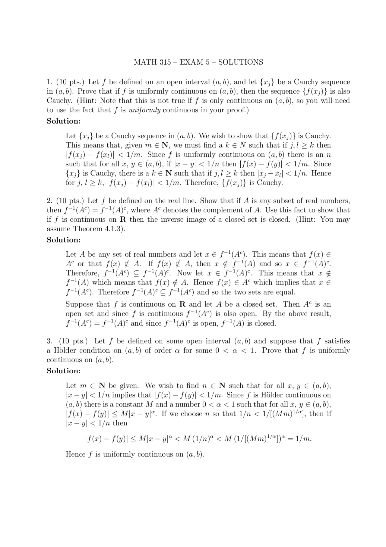 3 Questions Solved for Exam 5 - Advanced Calculus I | MATH 315 | Exams ...