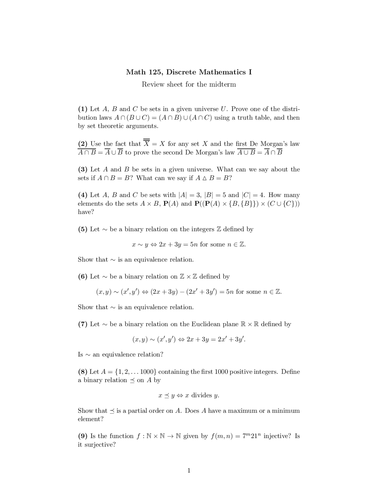 Past Exam Study Material - Discrete Mathematics I | MATH 125 | Exams ...