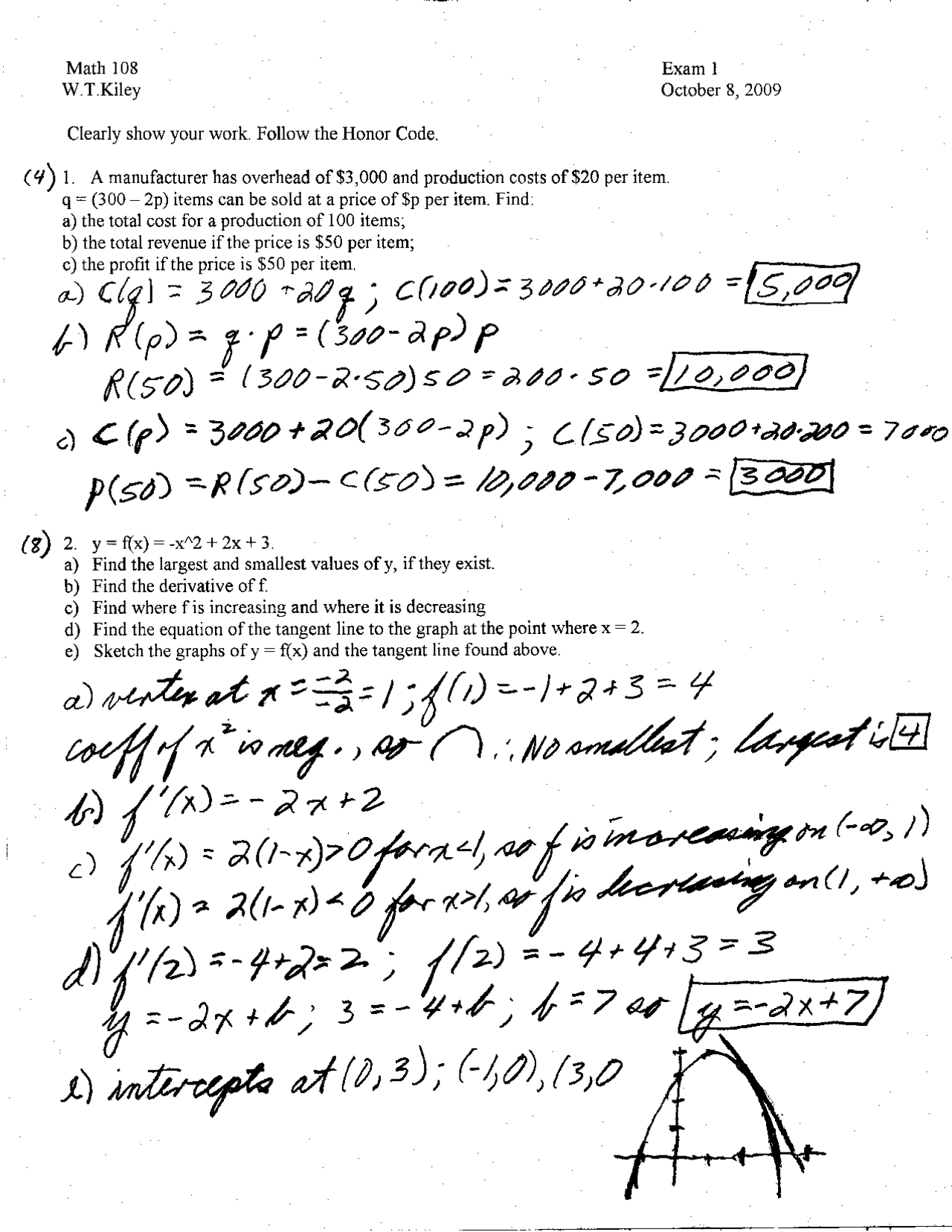 Solved Questions for Exam 1 - Introduction Calculus Business ...