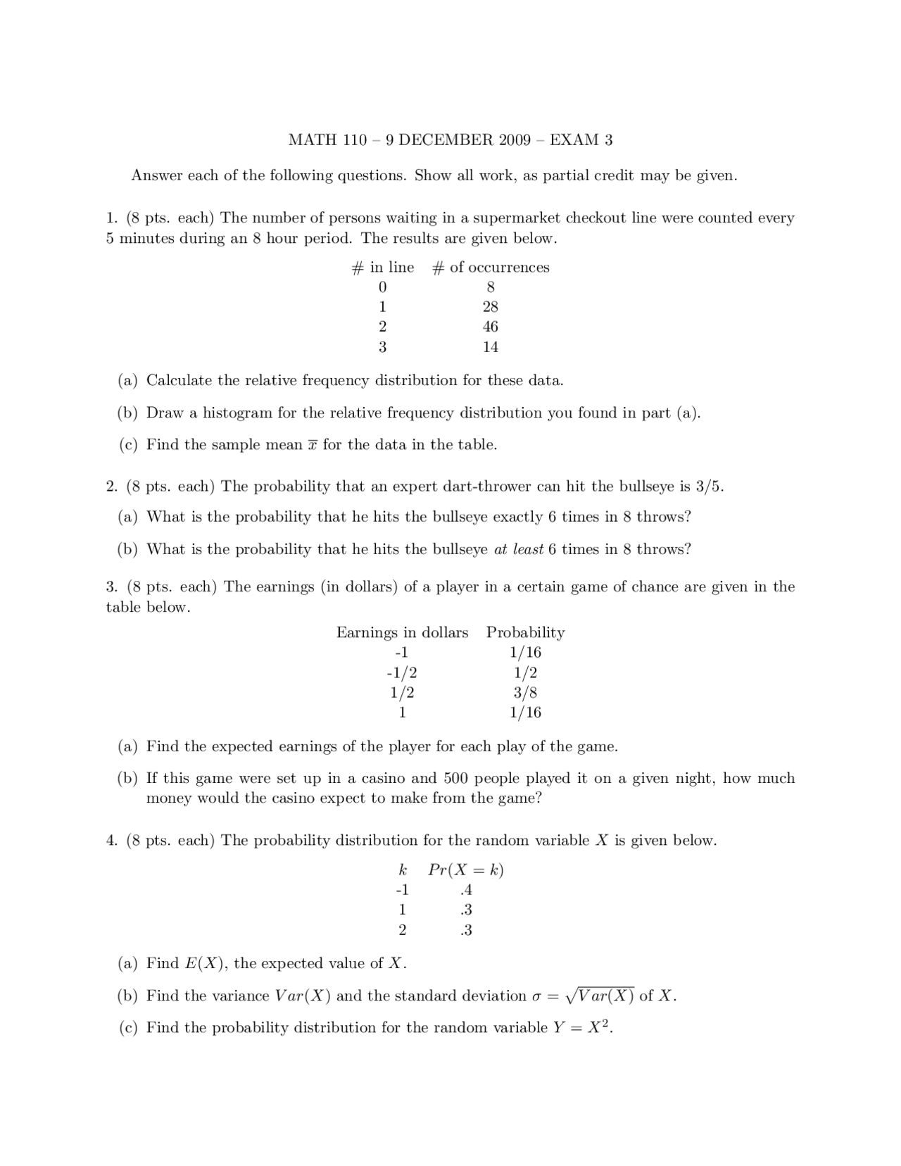 Questions with Answers in Exam 3 - Introductory Probability | MATH 110 ...
