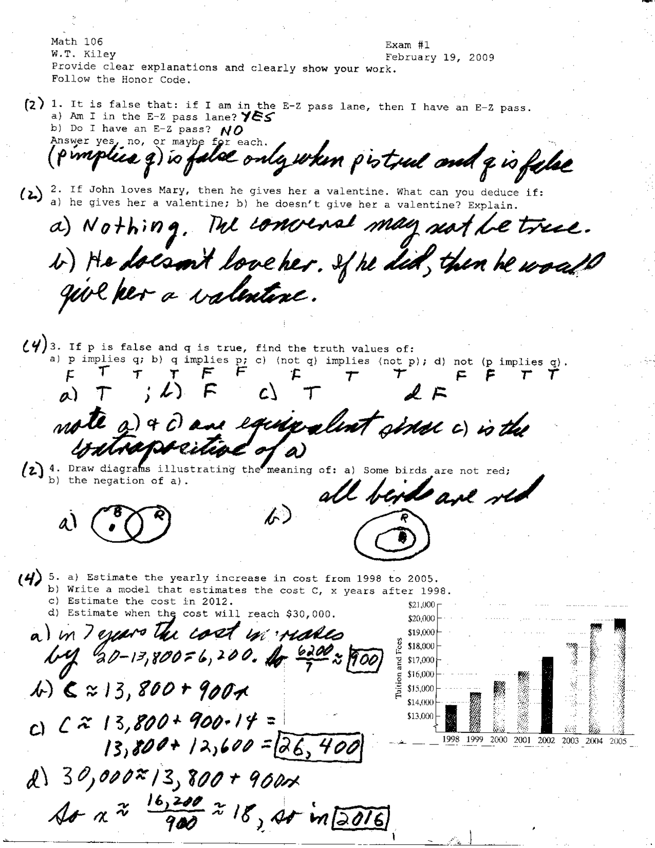 Solutions for Exam 1 - Quantitative Reasoning | MATH 106 - Docsity